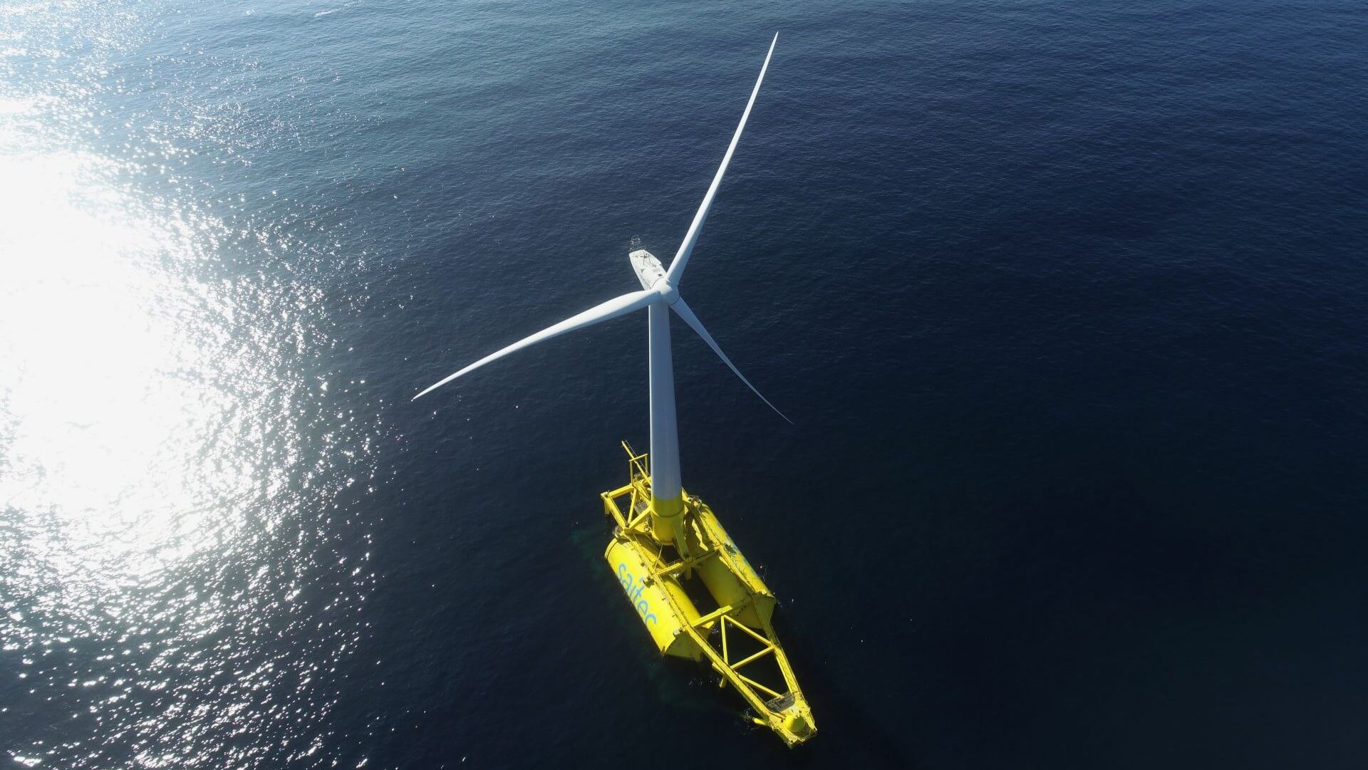 Aerial view of the DemoSATH floating offshore turbine