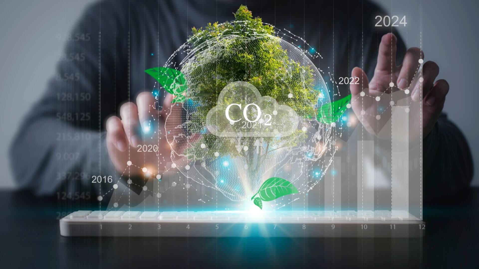 Graphic depicting Earth with rising CO2 emissions
