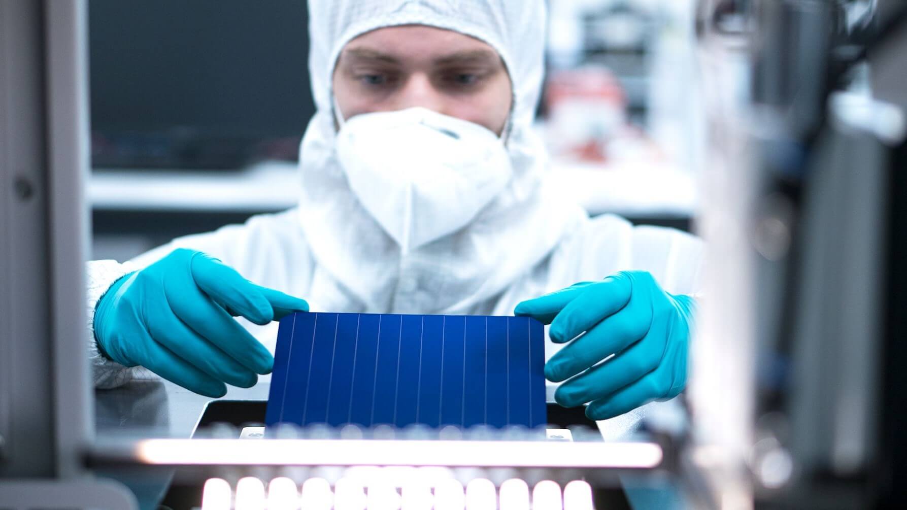 Scientist in a solar cell laboratory