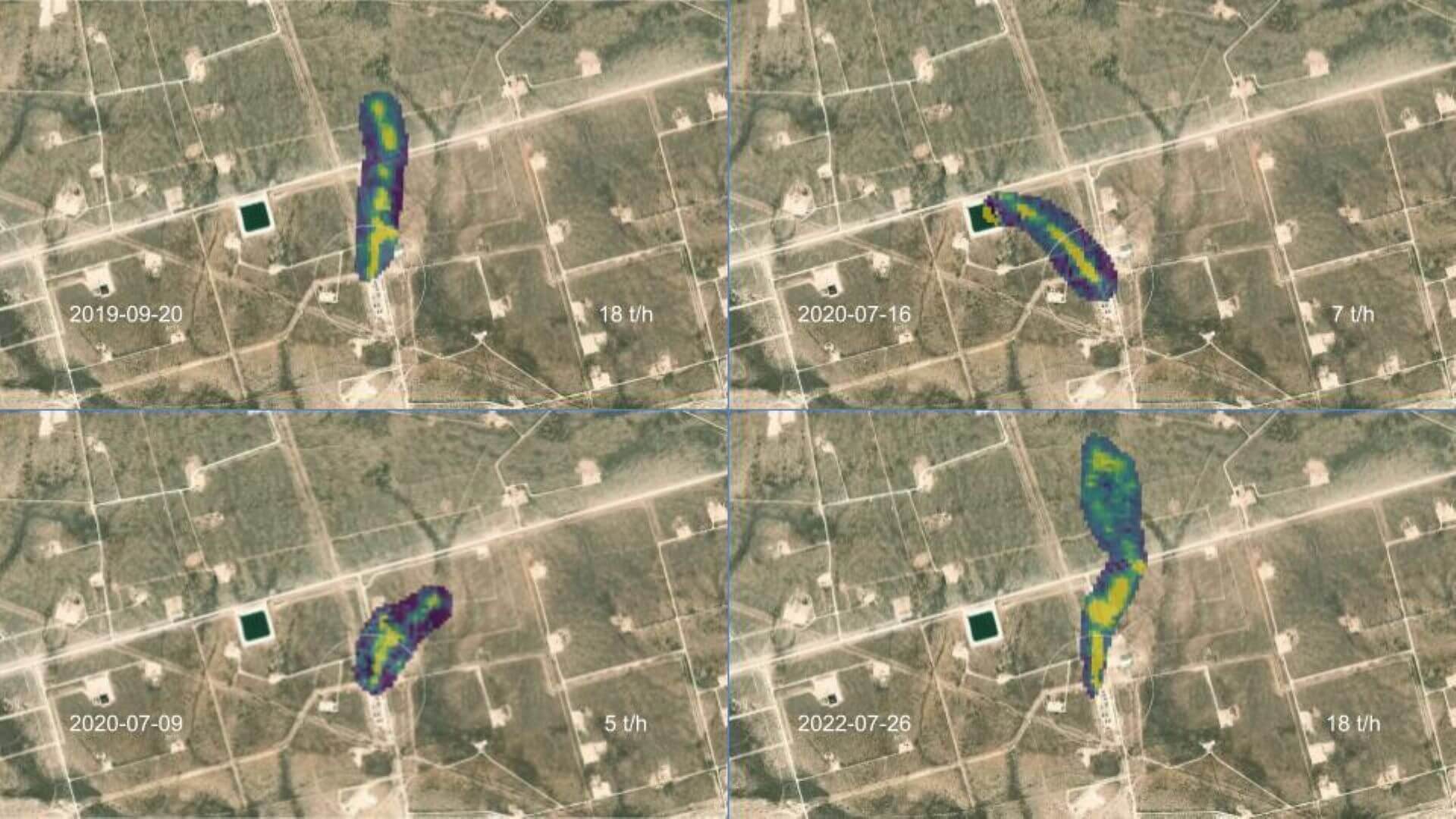 Satellite images showing methane emissions in Texas