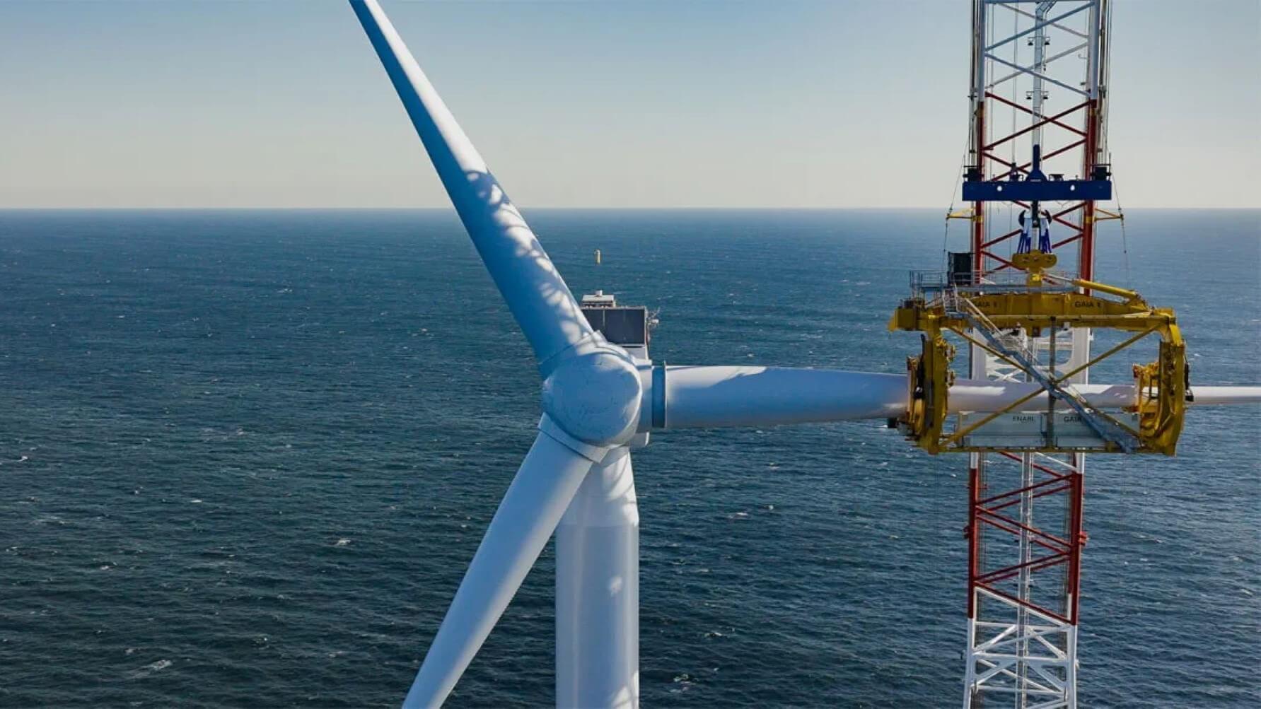 The first of South Fork Wind’s wind turbine generators being hoisted into place
