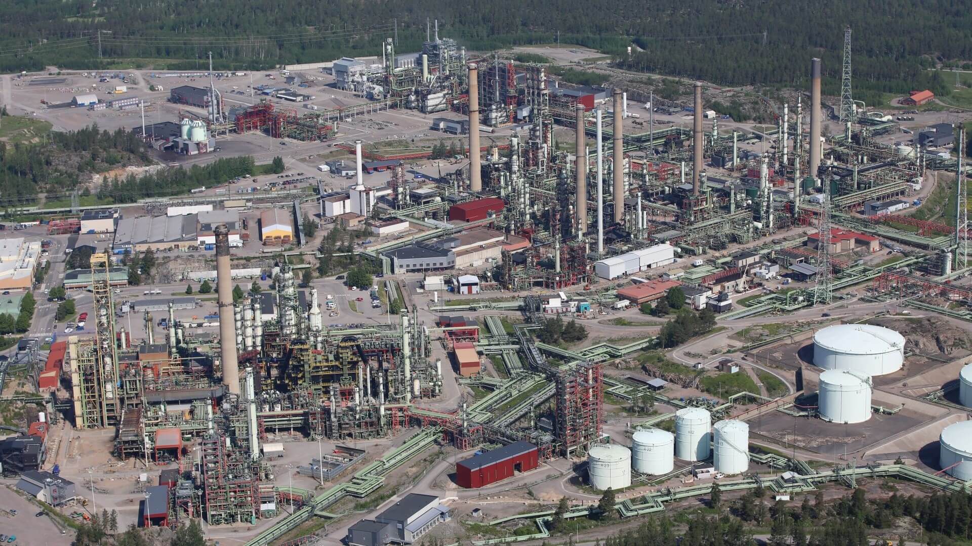 Aerial view over Porvoo refinery