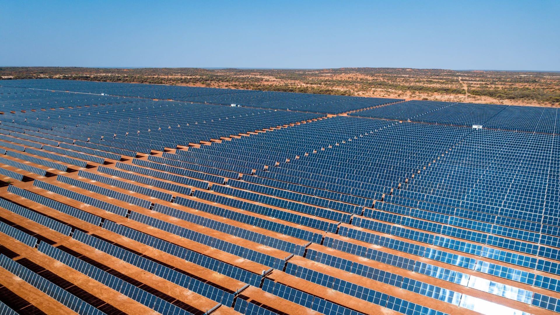 Aerial view of solar farm in Northern Goldfields, Australia