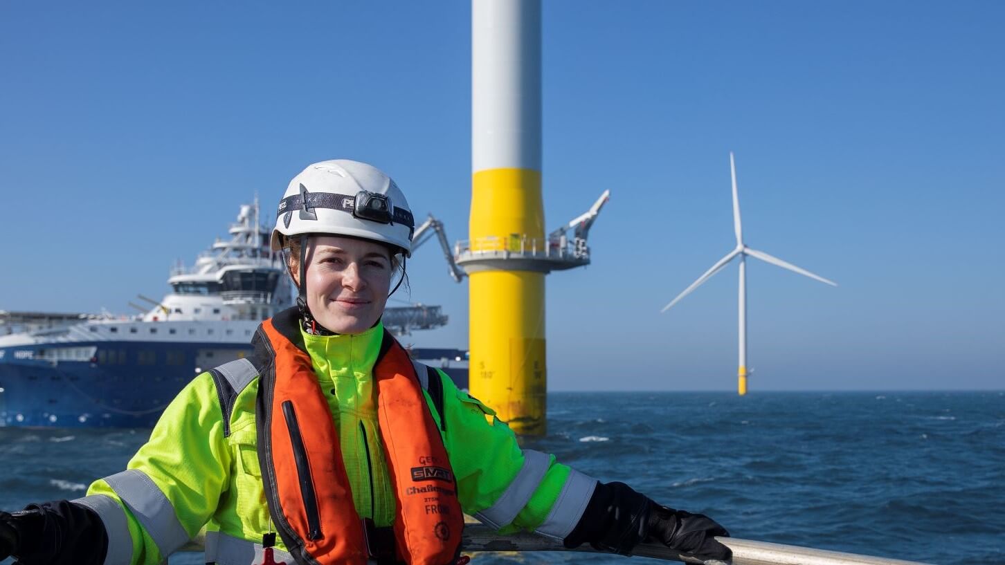 Engineer on board boat at Hornsea 2 offshore wind farm