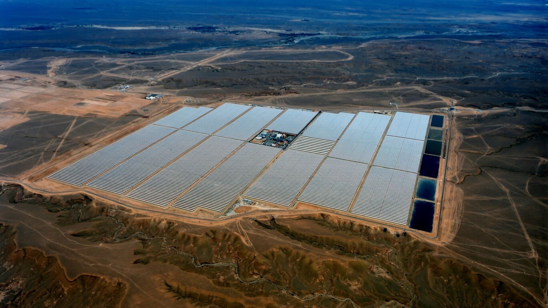 Aerial view over solar farm in Morocco