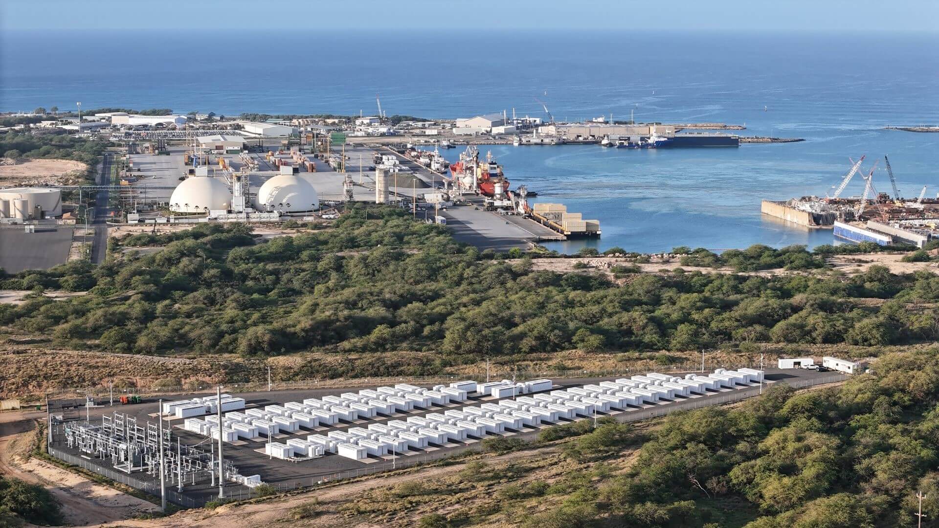 View of Kapolei Energy Storage facility on Oahu, Hawaii
