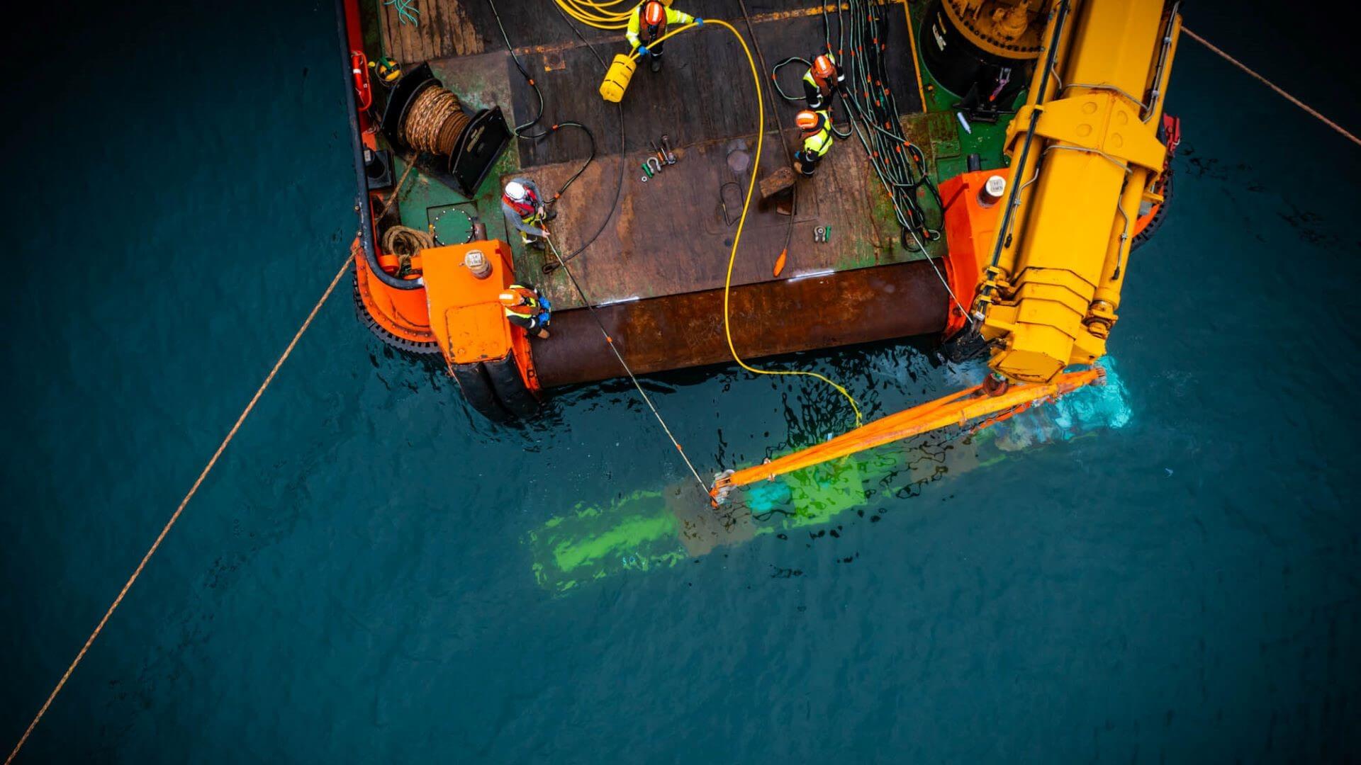 View of underwater wave powered device from above