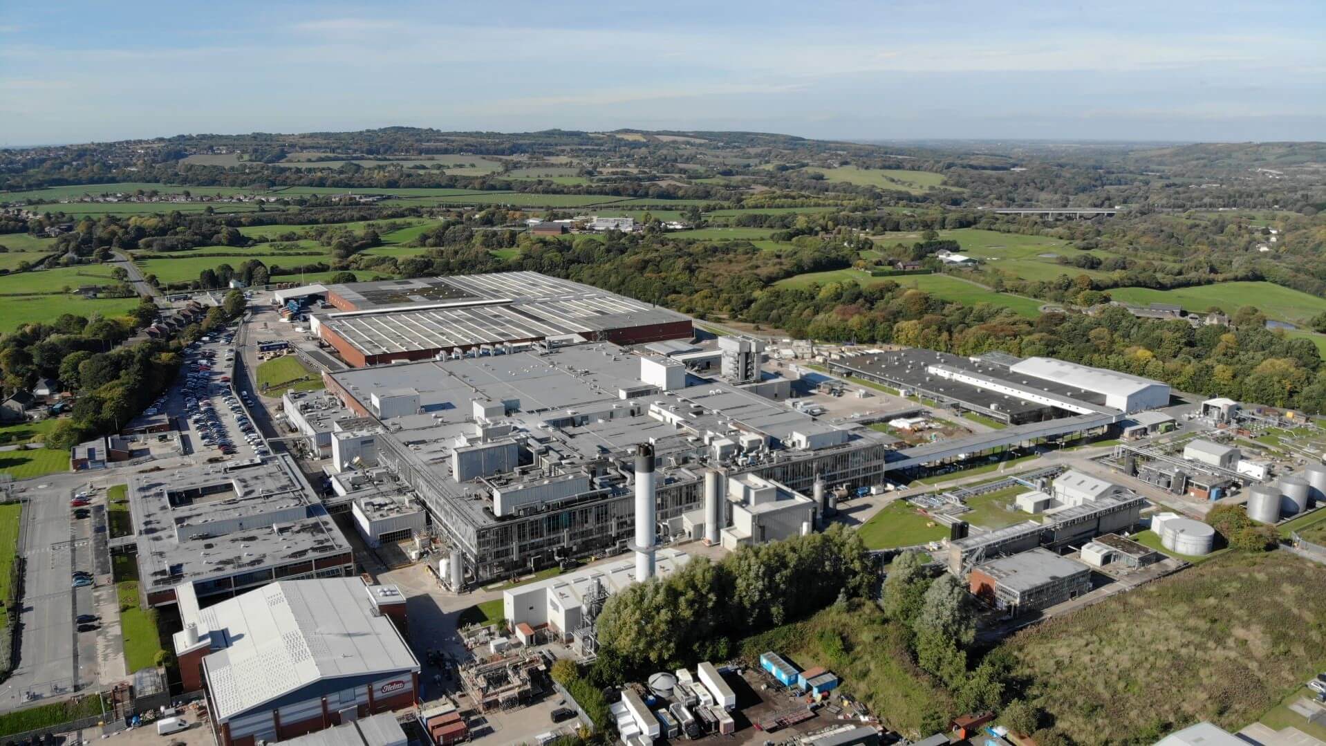 Aerial view of Kitt Green food processing plant, Wigan, UK 