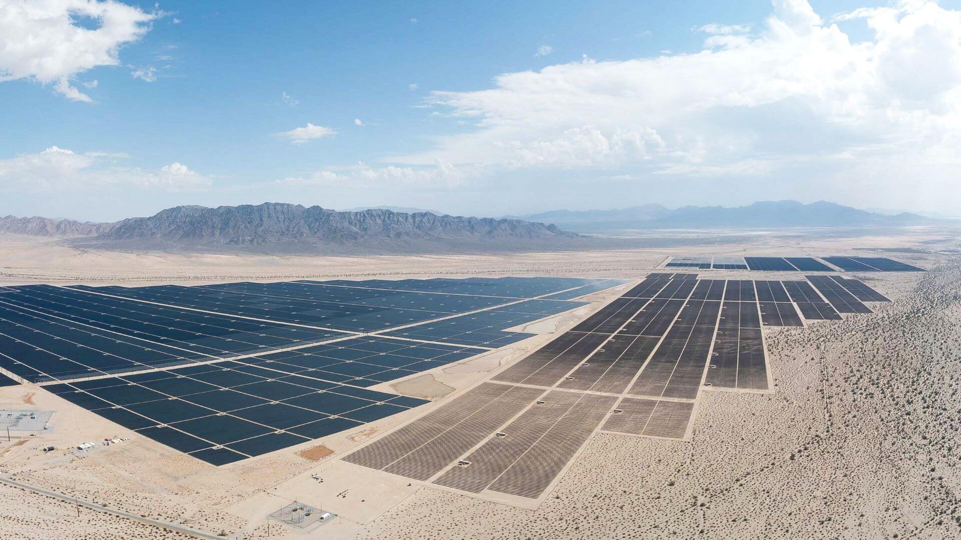 Aerial view of solar farm in California, US