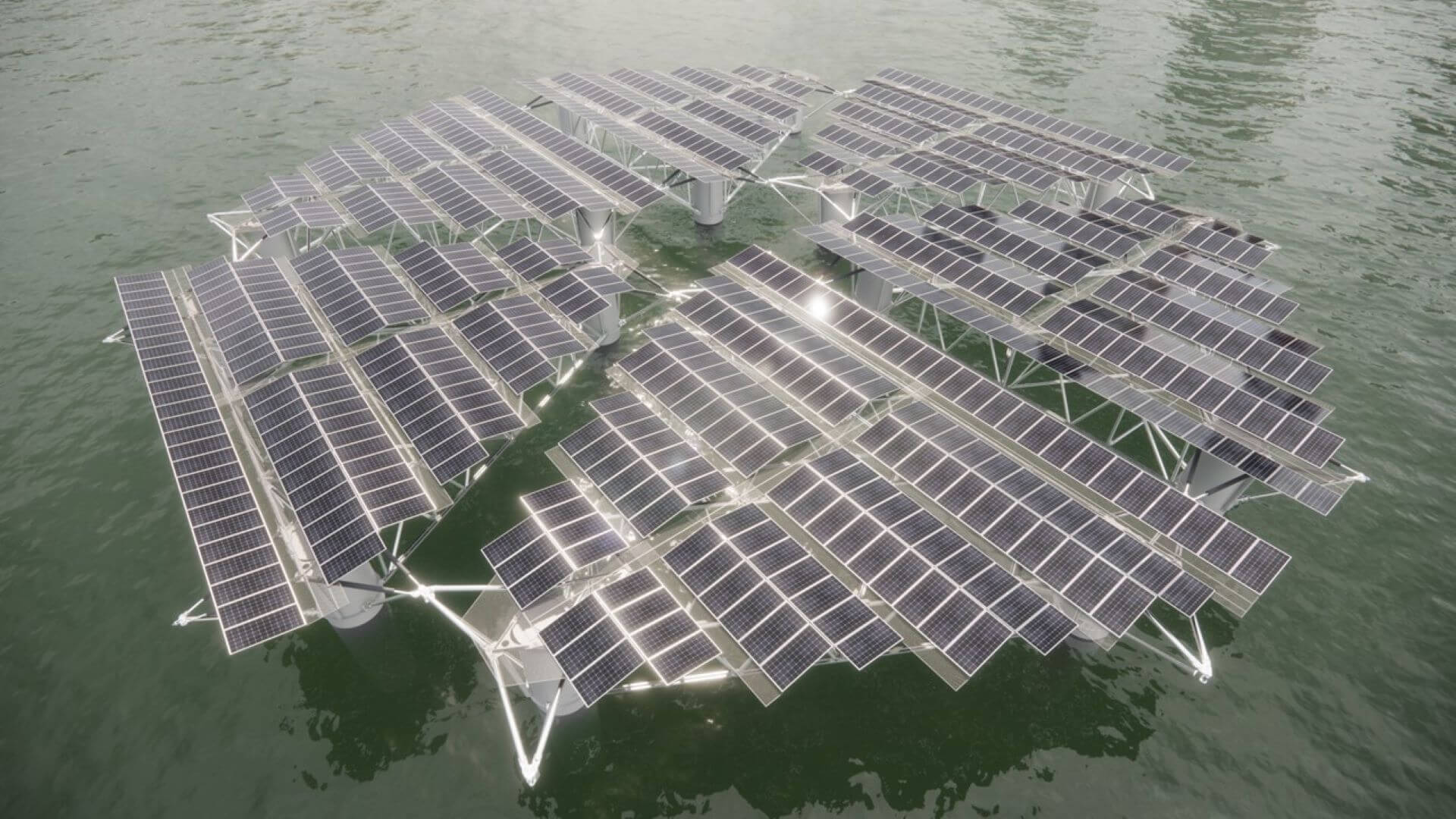 CGI rendering of SolarDuck’s modular floating offshore solar technology