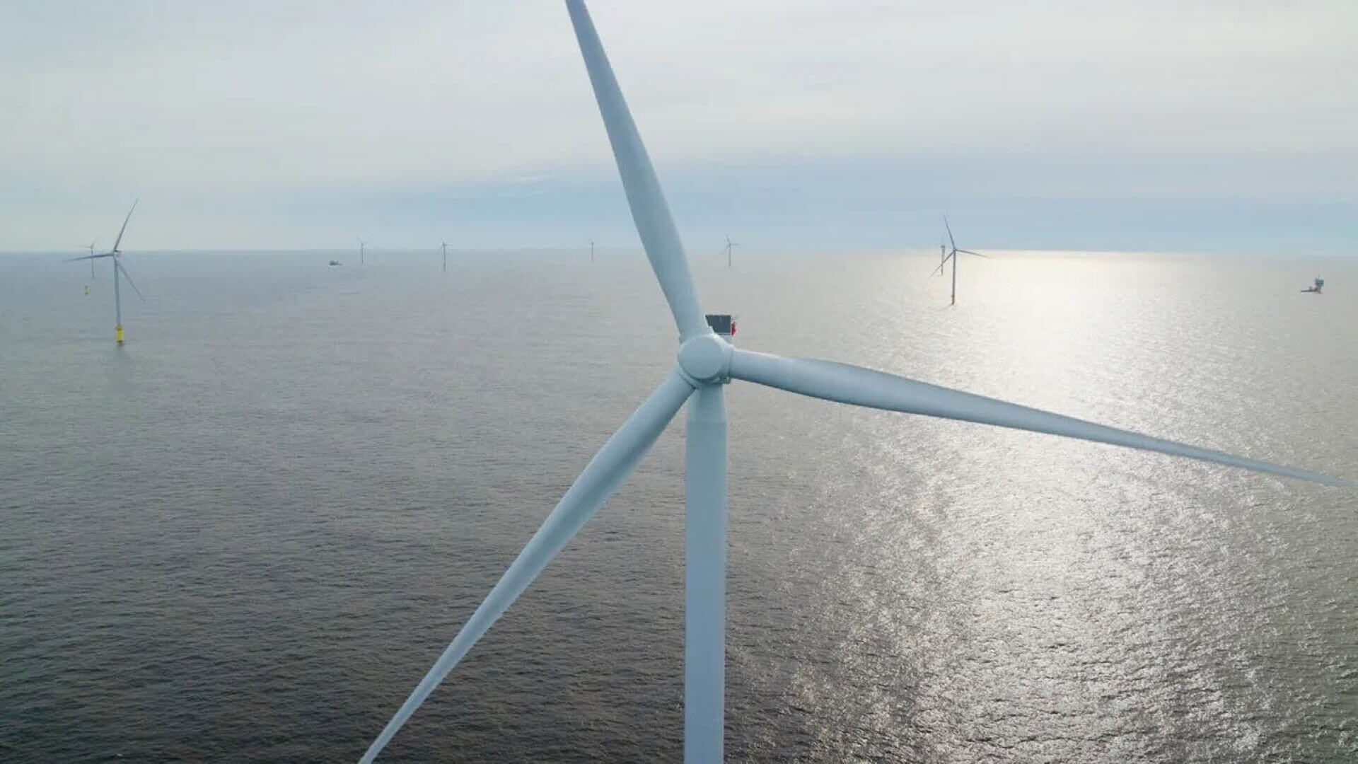 Close up of one of the South Fork Wind project turbines