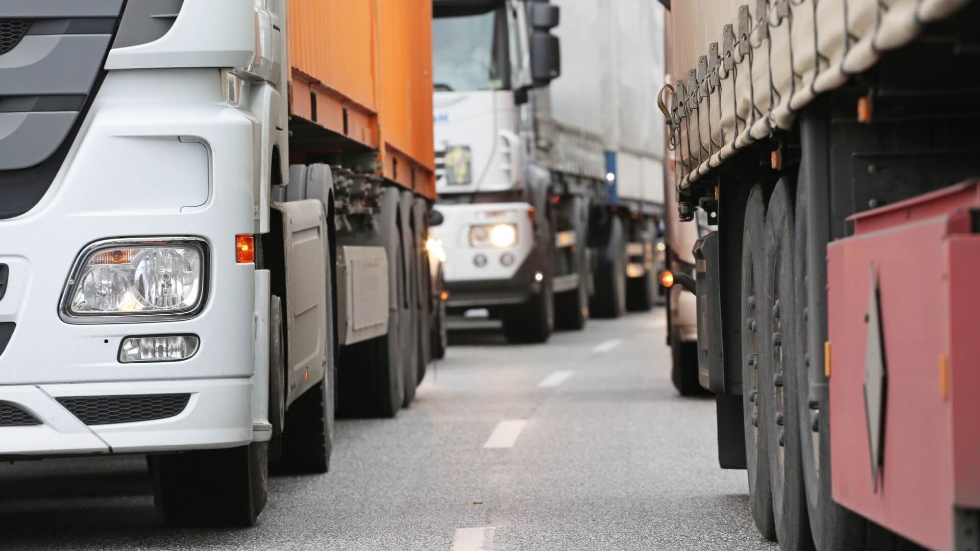View of a number of trucks on a road