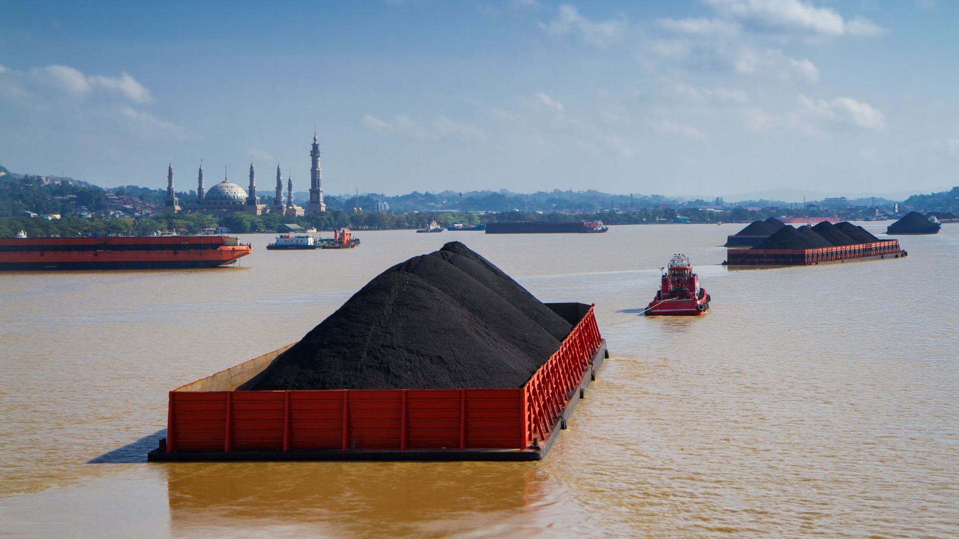 Coal barges on the Mahakam river