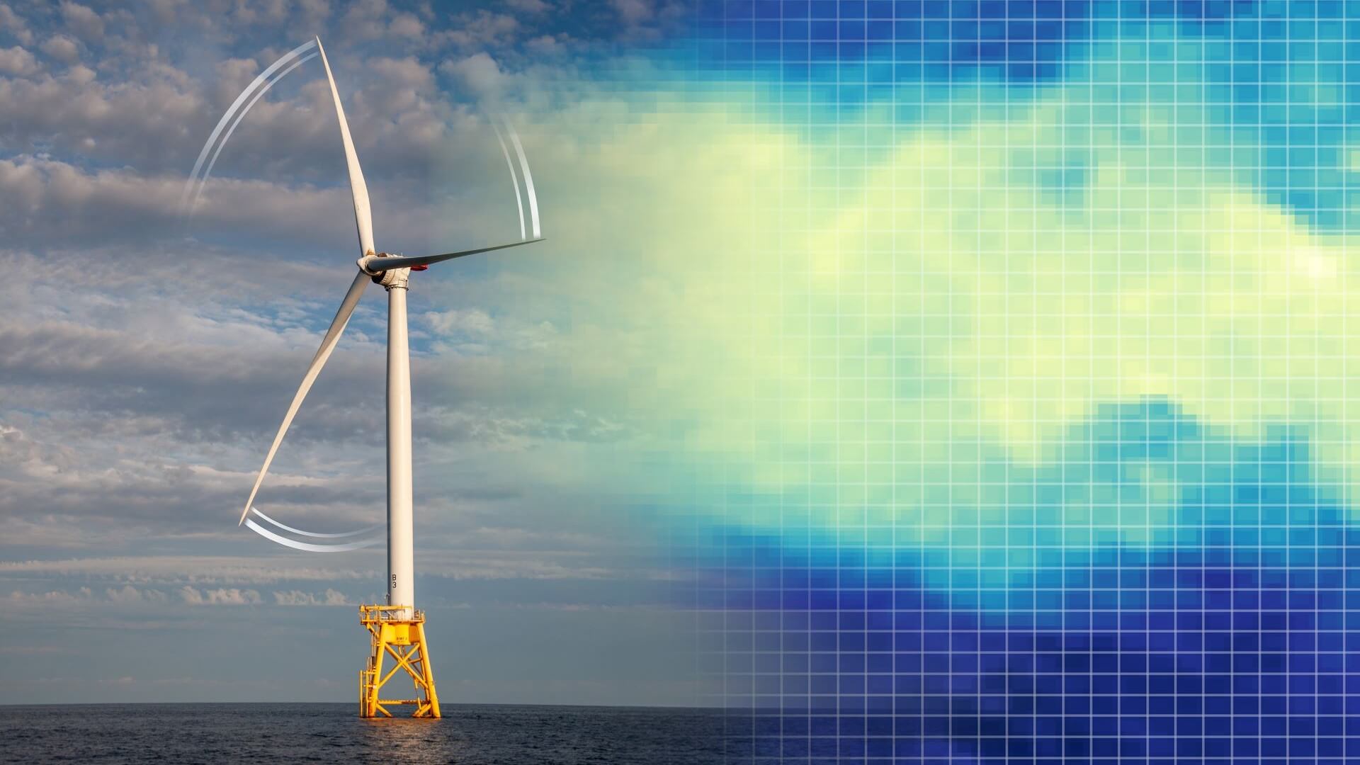 Artist's graphic of offshore wind turbine turning 