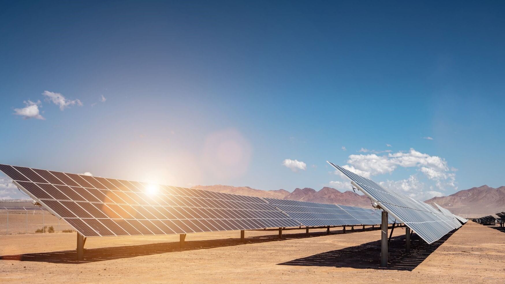 Rows of solar panels in Nevada desert