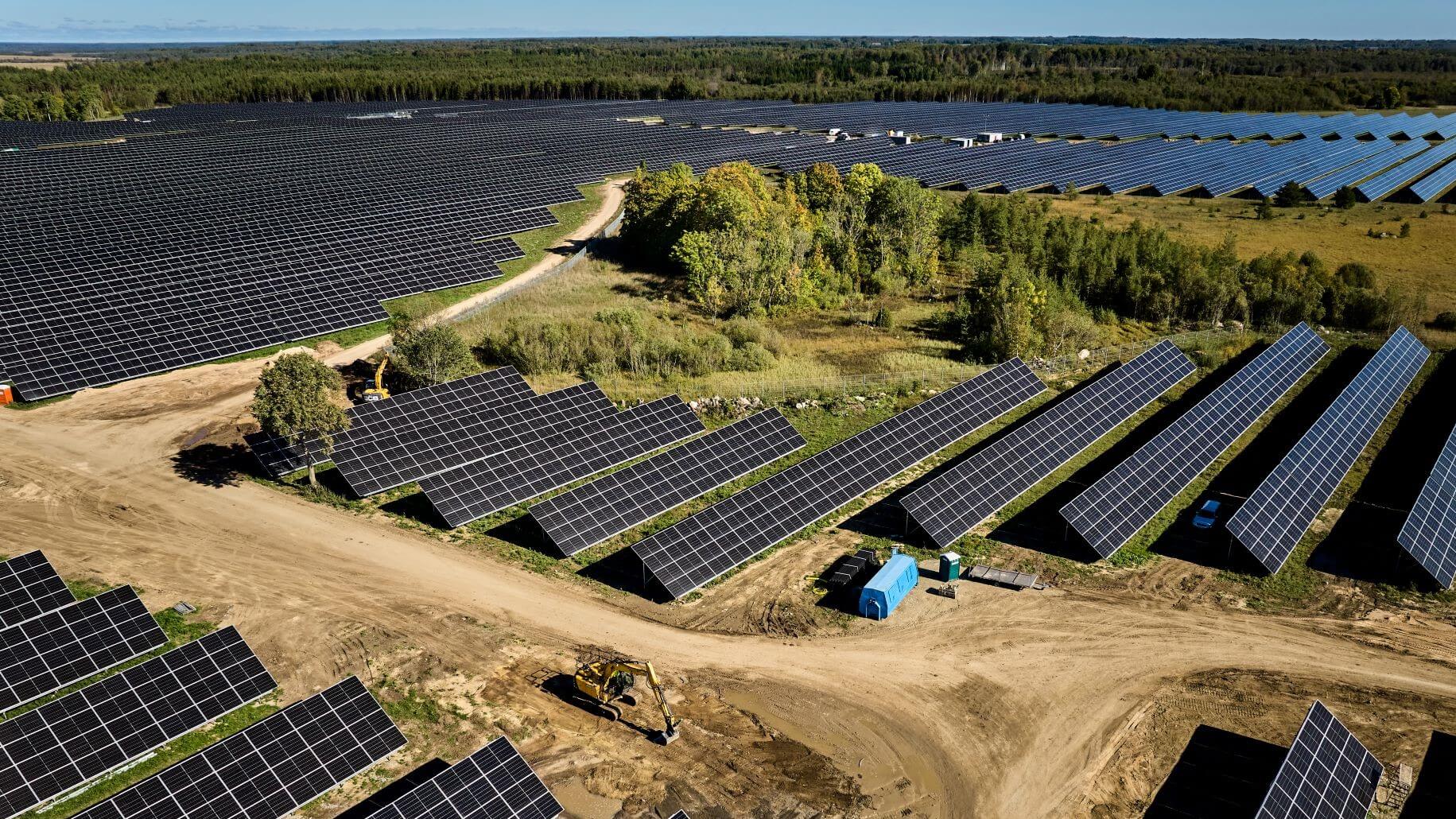 View of solar farm under construction