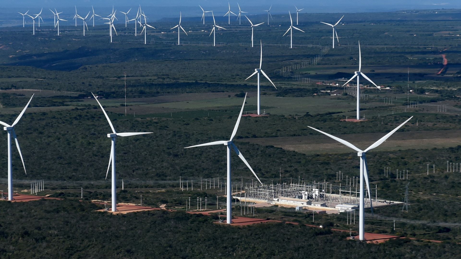A group of onshore wind turbines