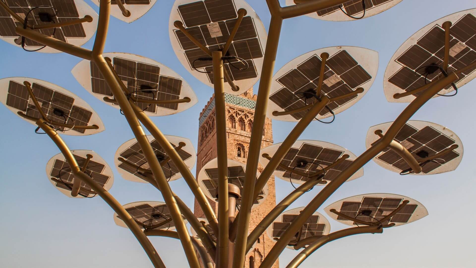 Solar panels in a modern sculpture in Marrakech