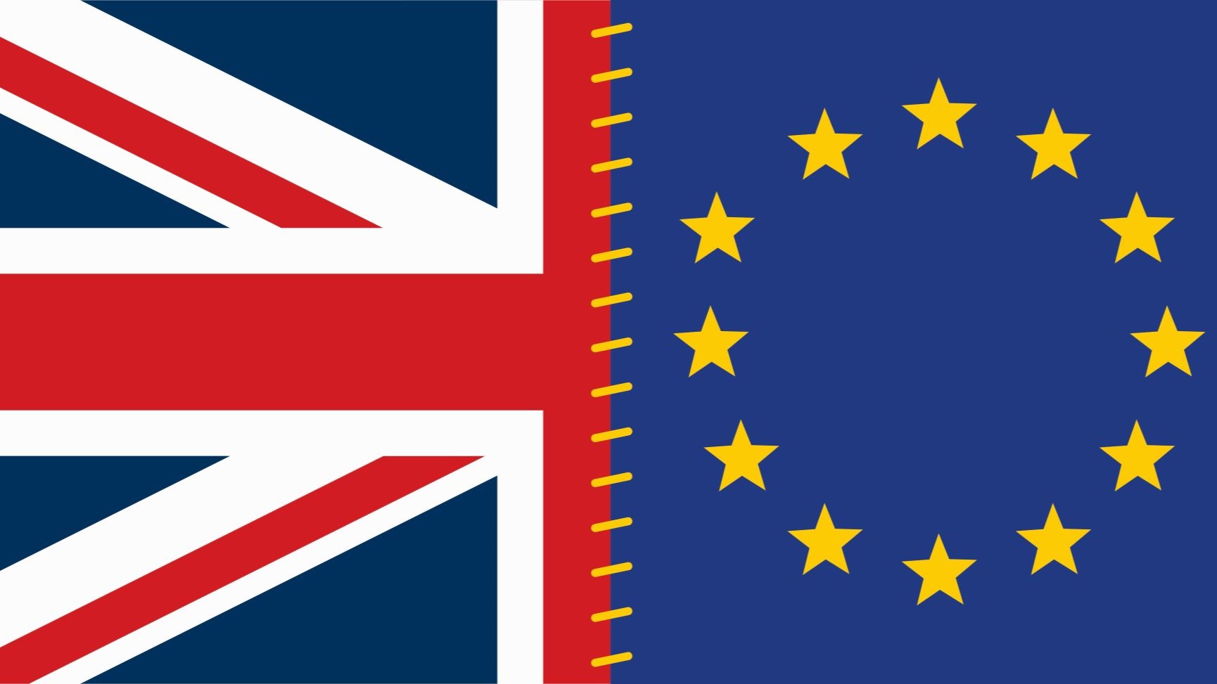 Graphic of UK Union Flag on the left and European Union flag on the right