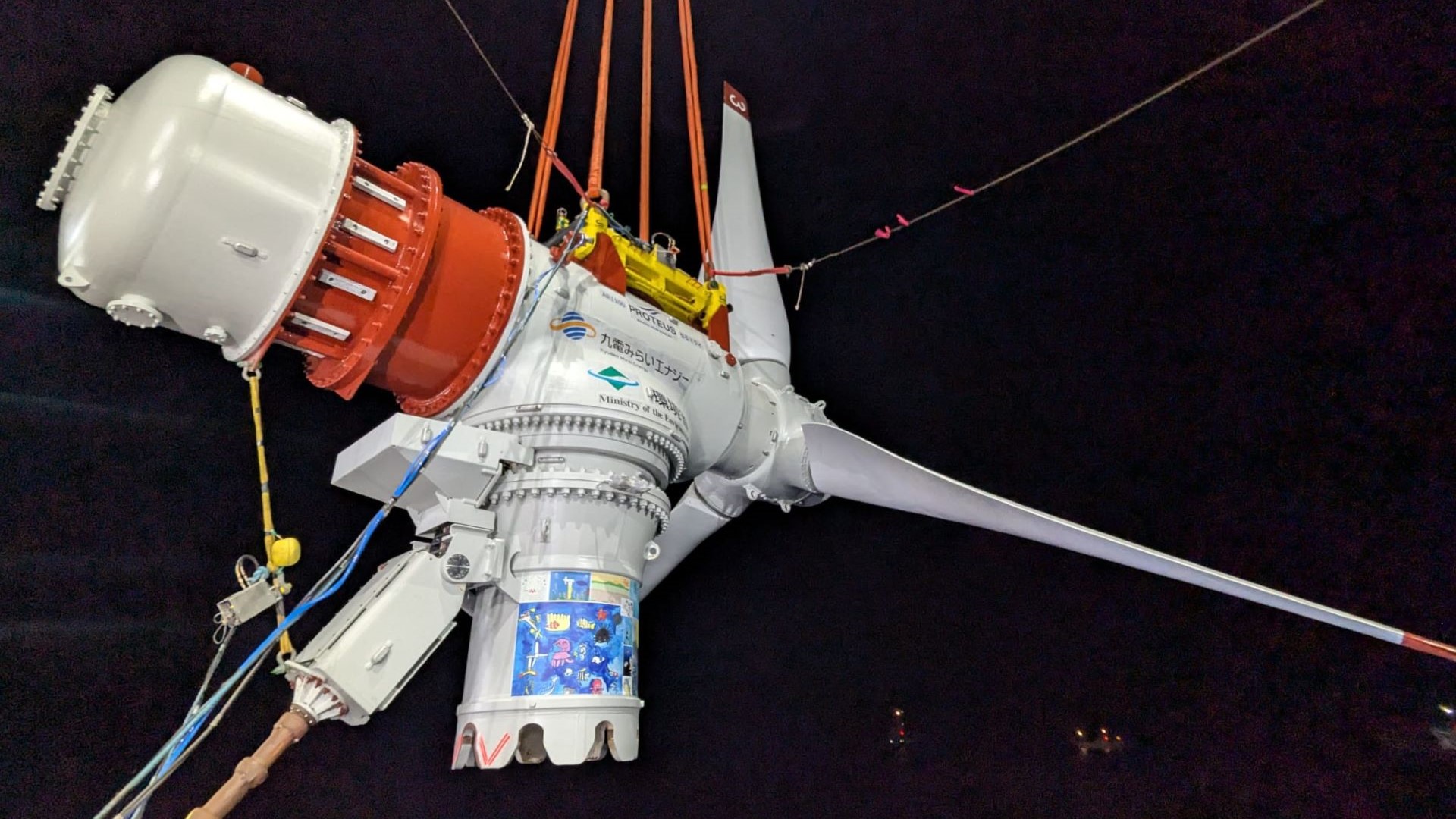 Close up view of a tidal turbine