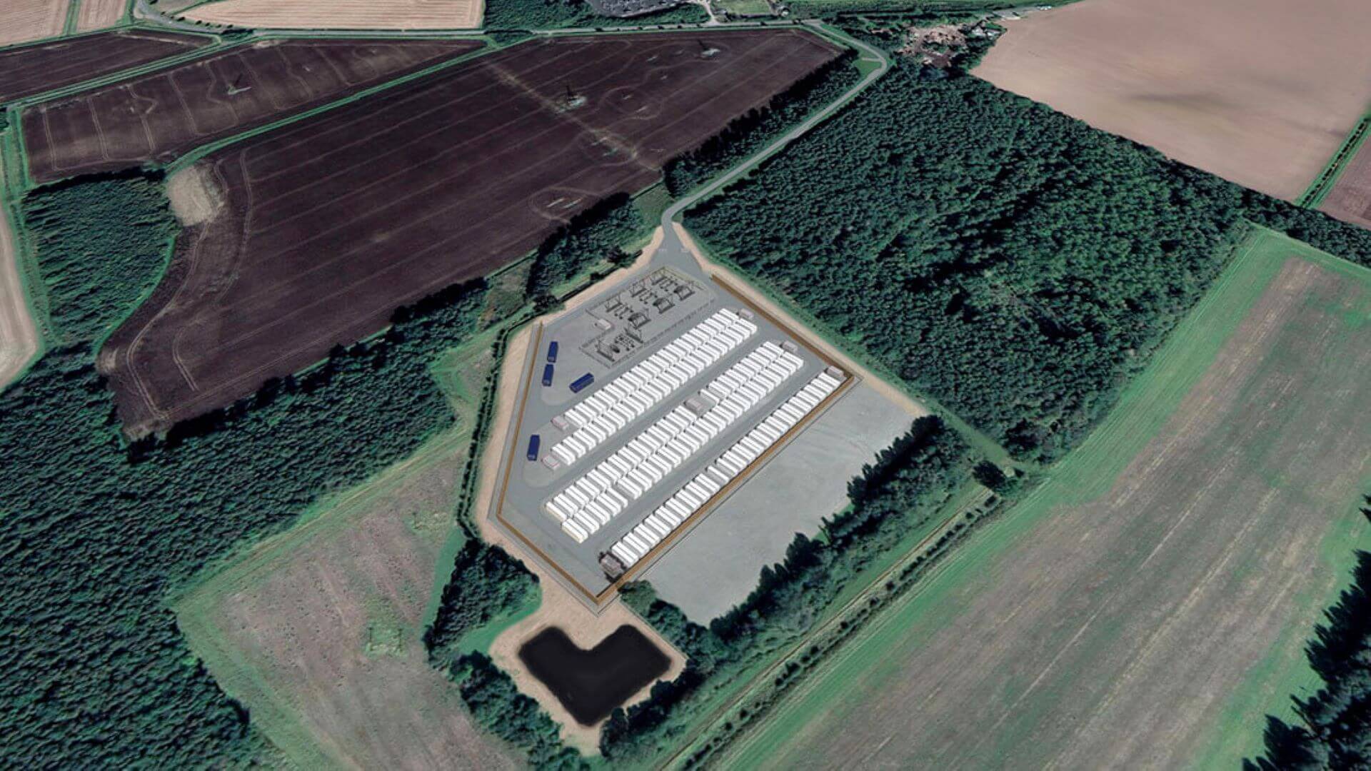 3D render of the 400 MW BESS project in Eccles, Scotland