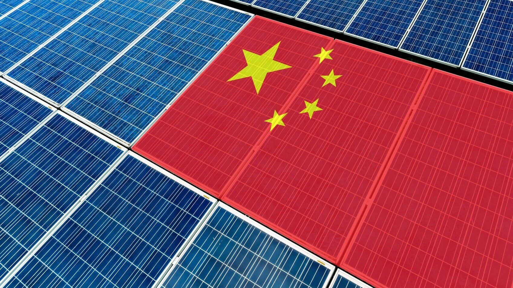 Graphic of solar panel with flag of China across panels