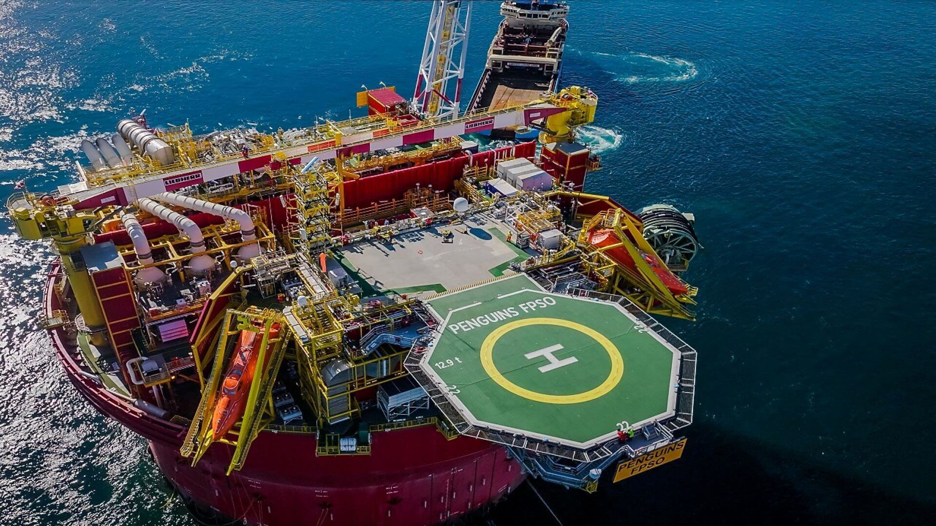 Aerial view of FPSO at sea