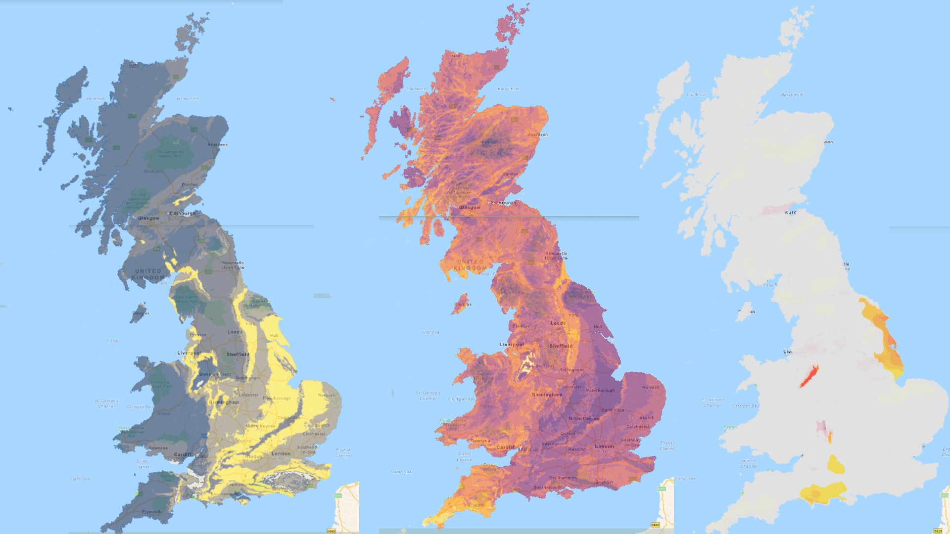 Map of UK showing heat pump and geothermal potential