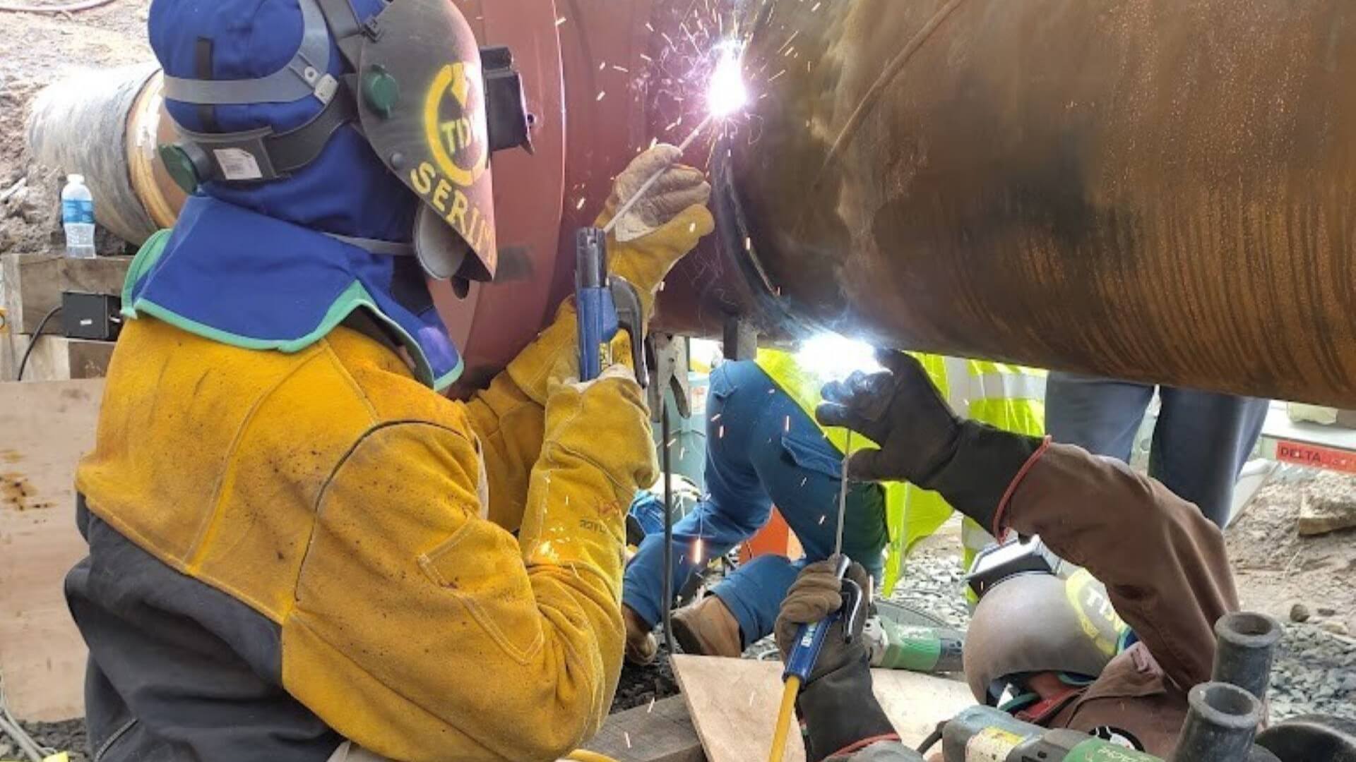 Engineer carrying out work on a pipeline 