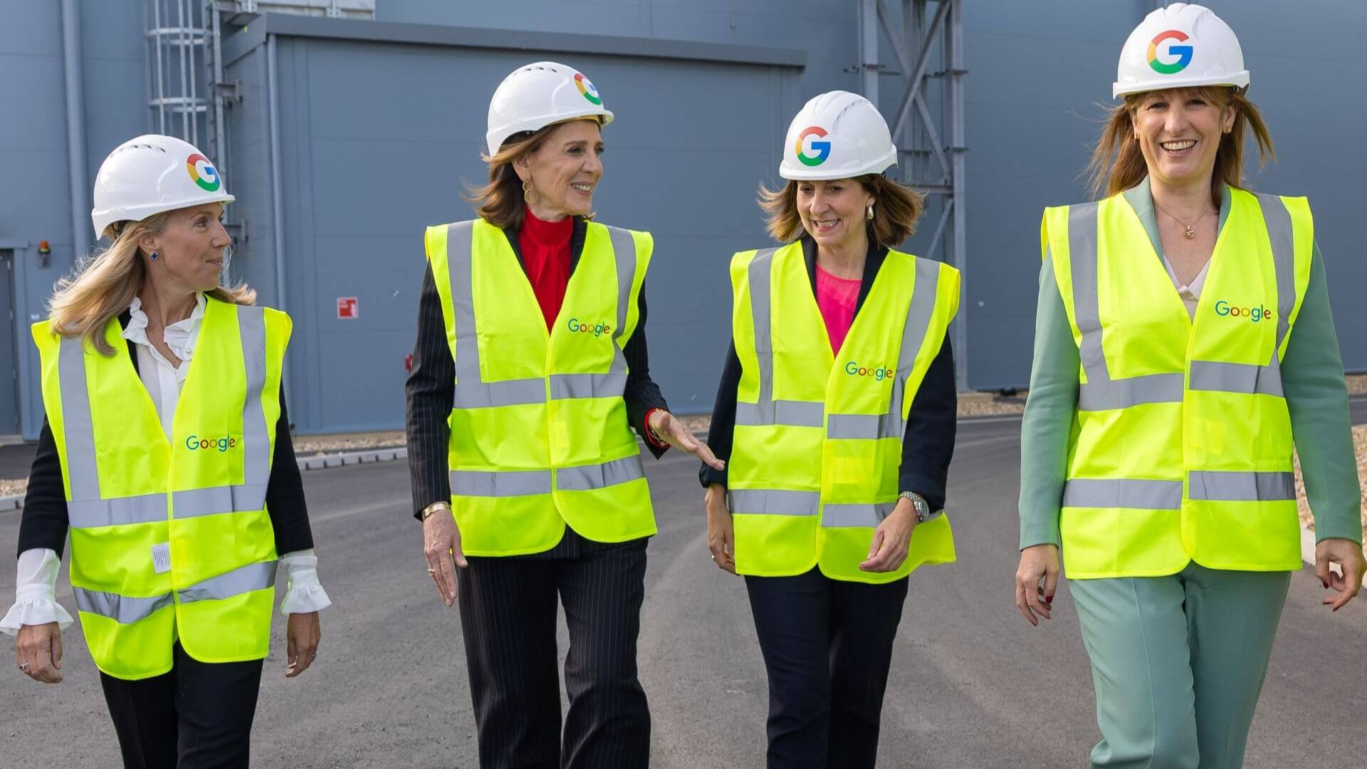 Four women in hi-vis jackets on site at data centre