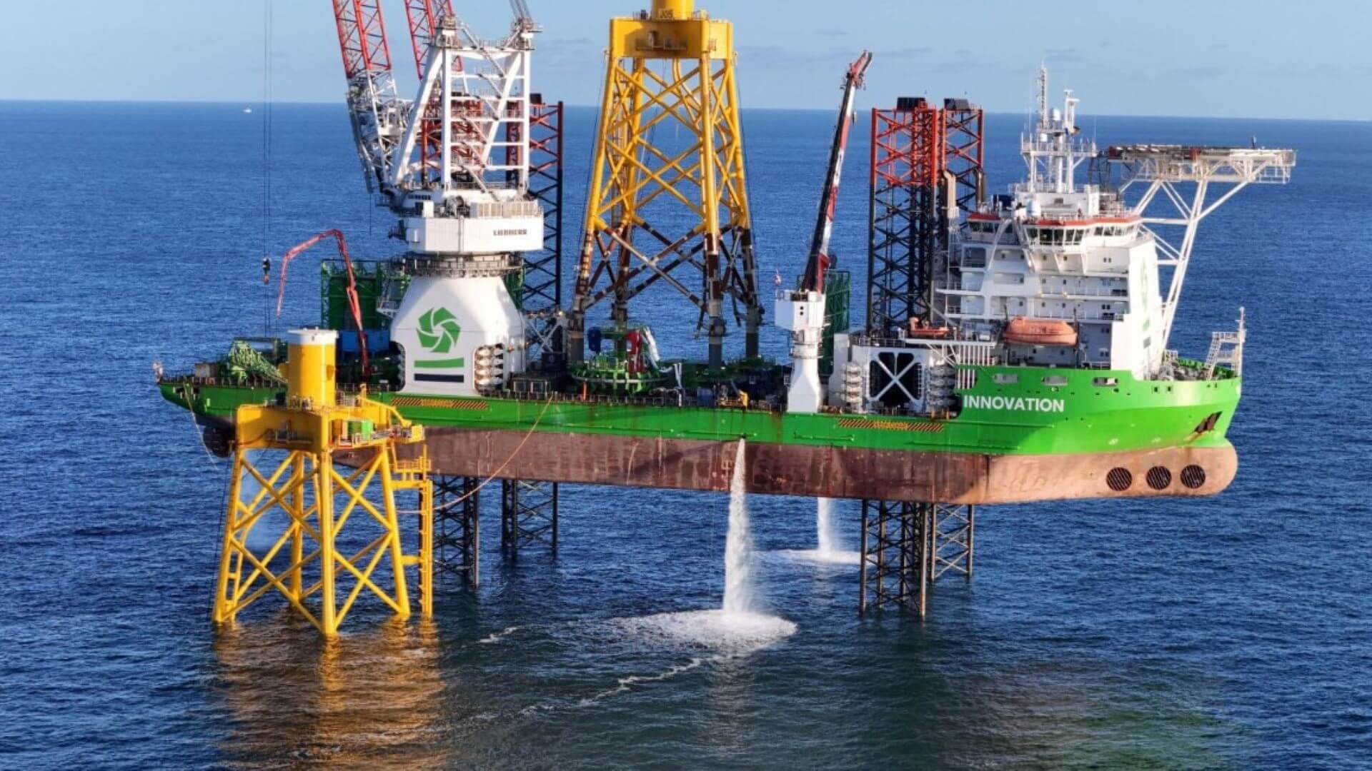Wind turbine foundation being installed offshore