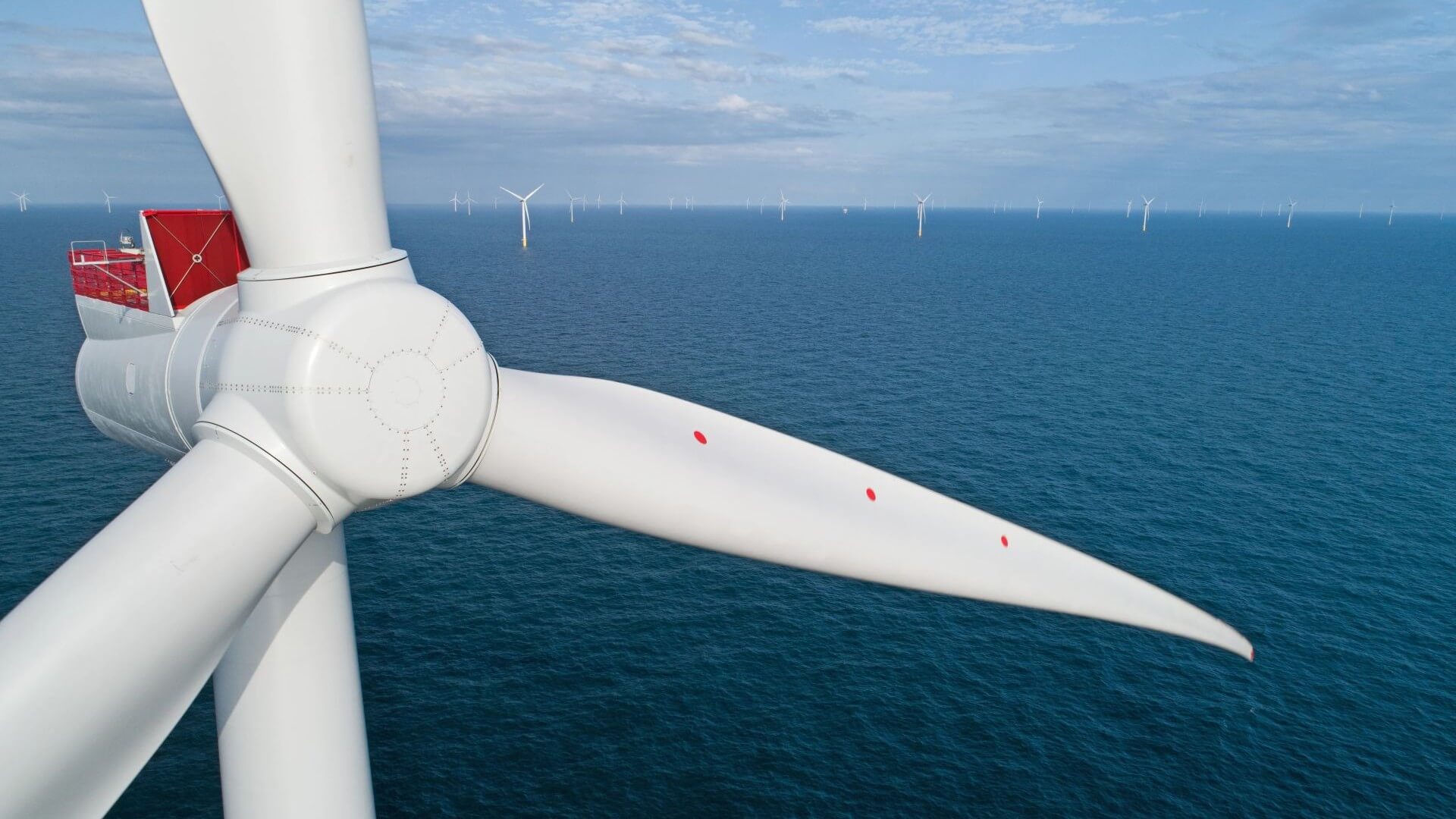 Close up of offshore wind turbine