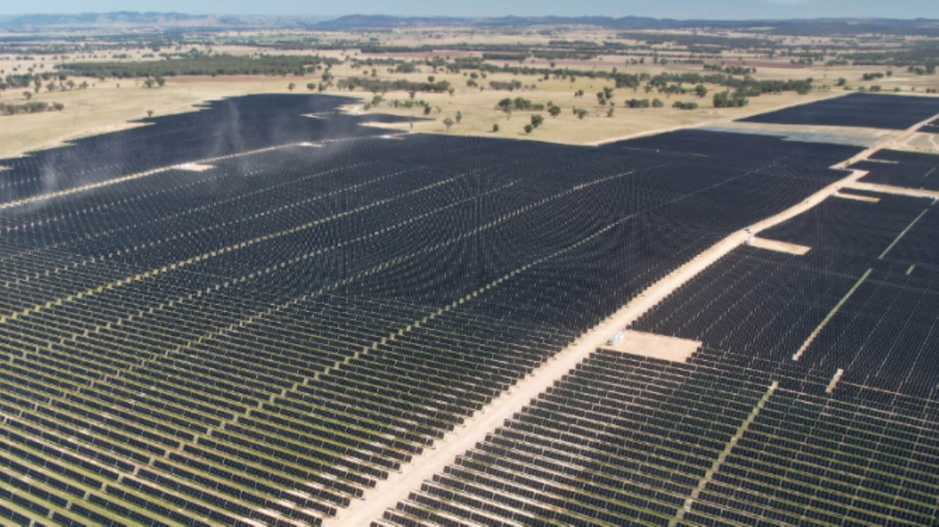 Aerial view of large solar farm