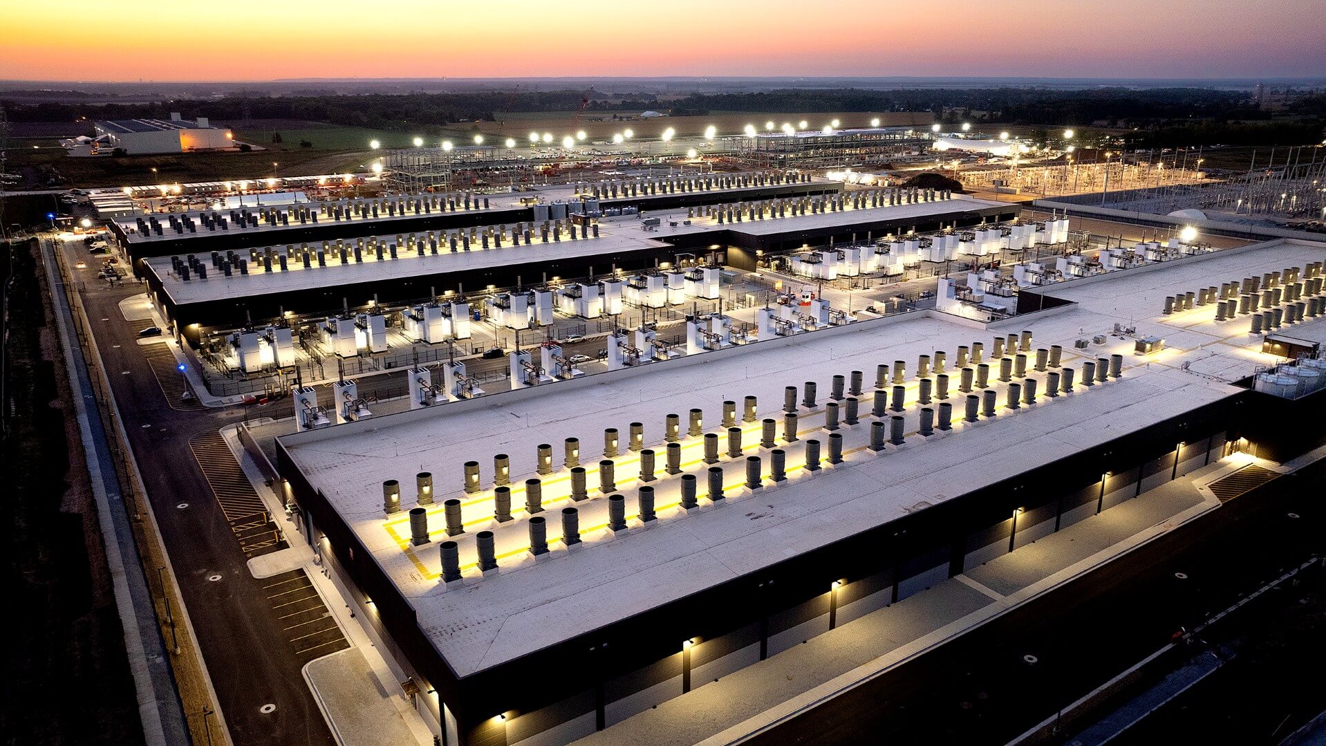 Aerial view of Amazon data centre