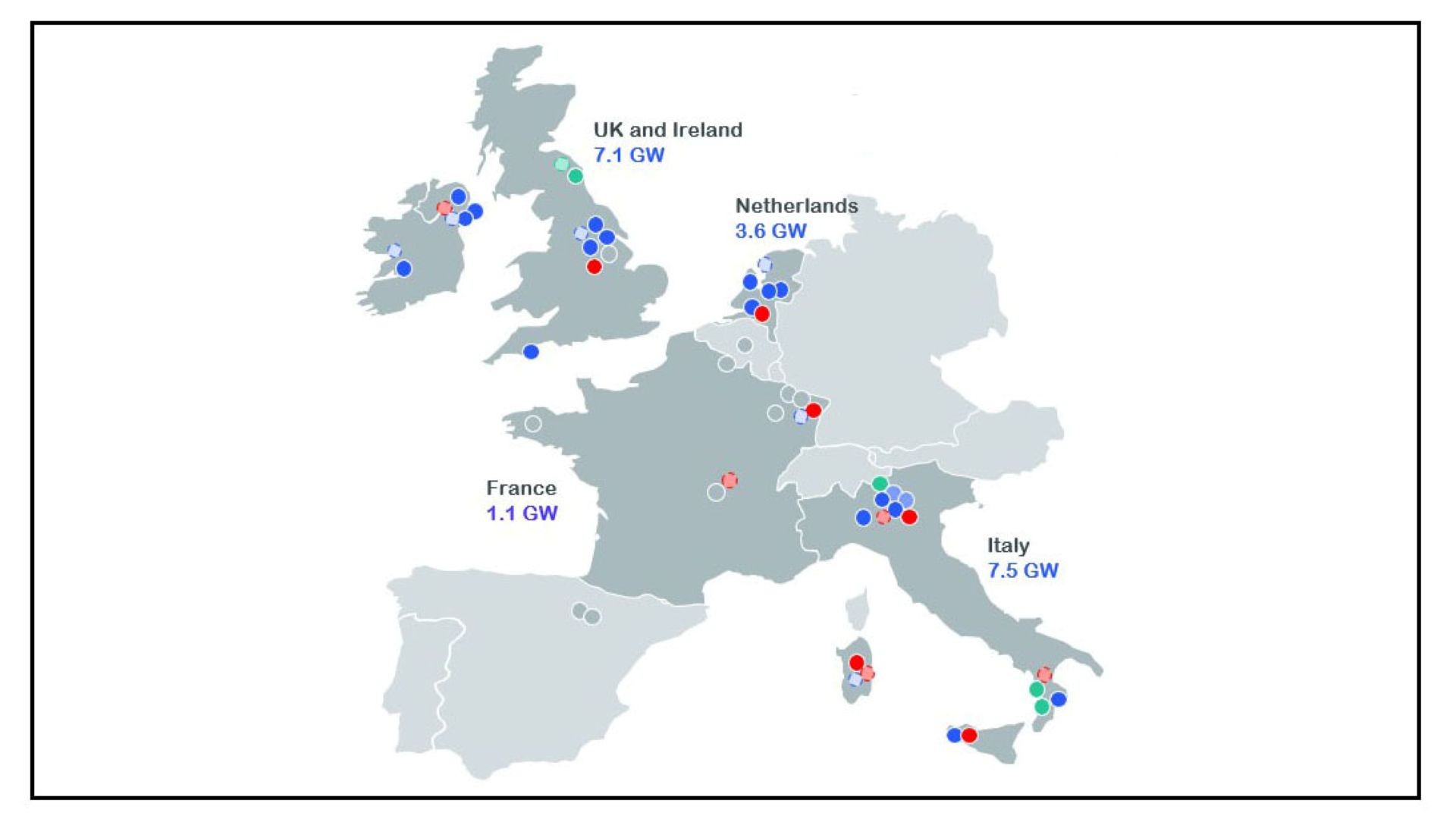 Map of Europe showing flex-gen assets
