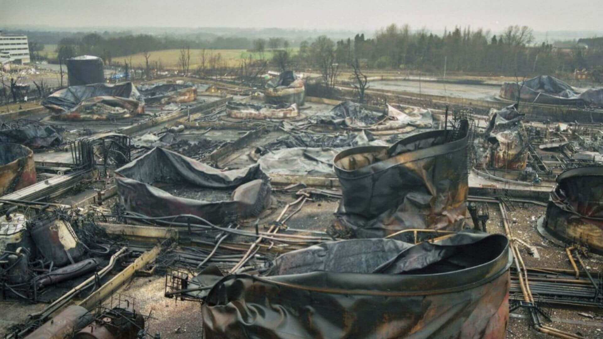 Damaged storage tanks at Buncefield