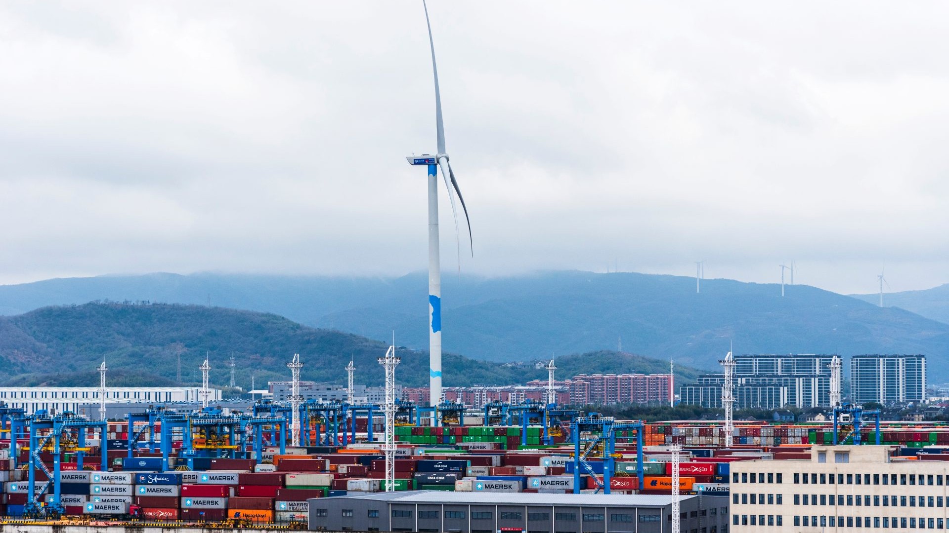 Wind turbine at container terminal in China