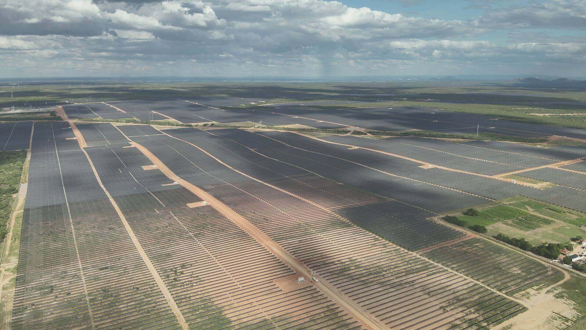 Aerial view of large solar farm