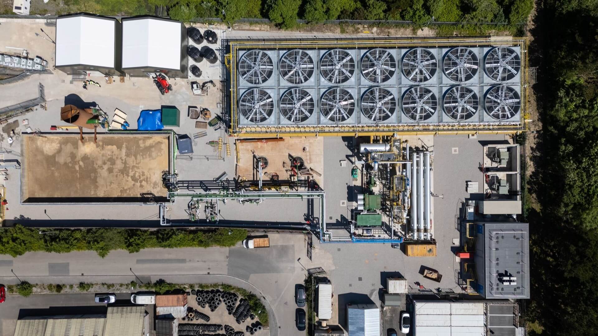 Aerial view over geothermal power plant