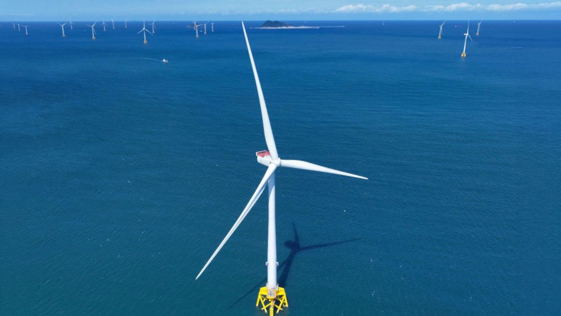 Aerial view of offshore wind farm