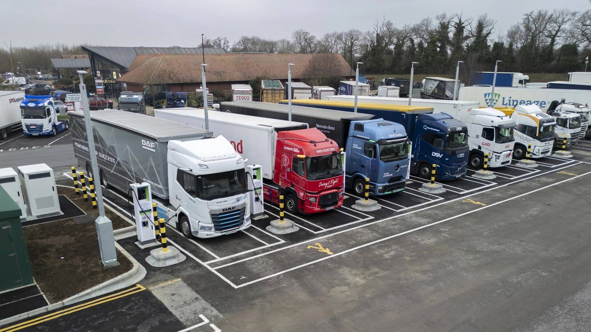 Row of HGVs on charge