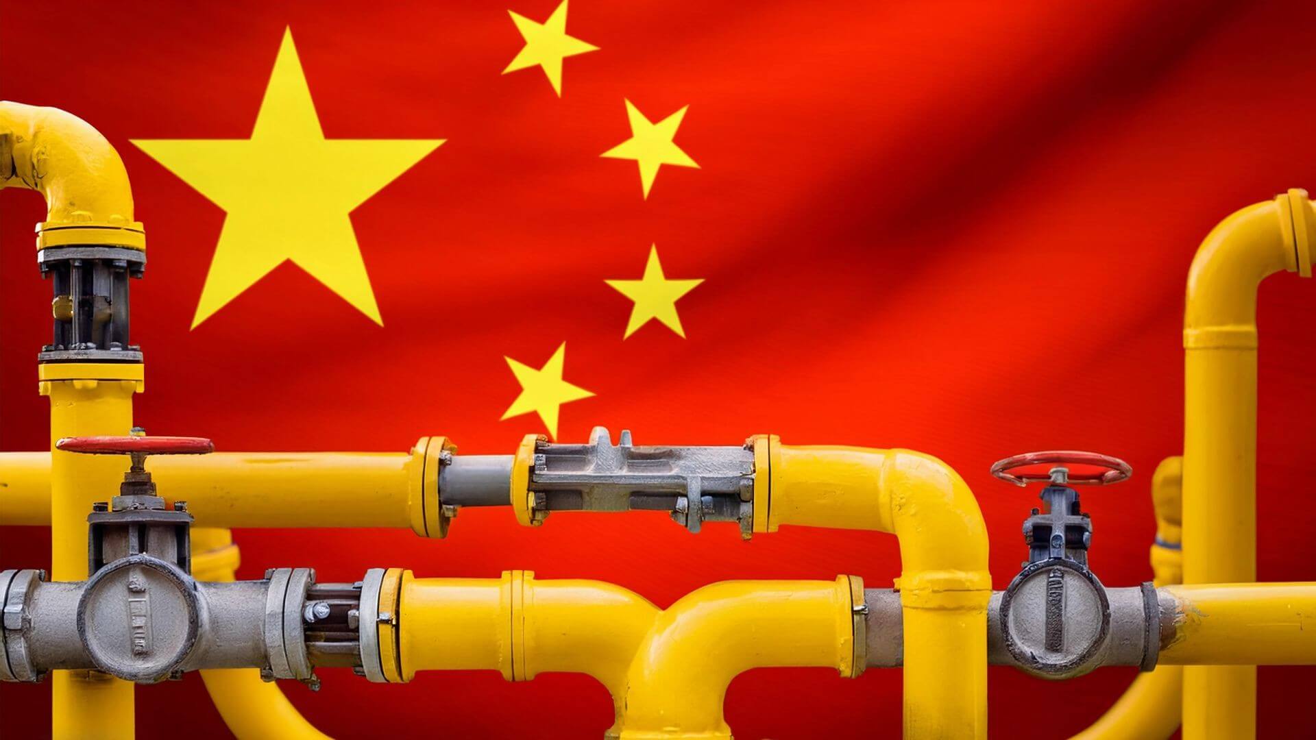 Gas pipelines in front of flag of China