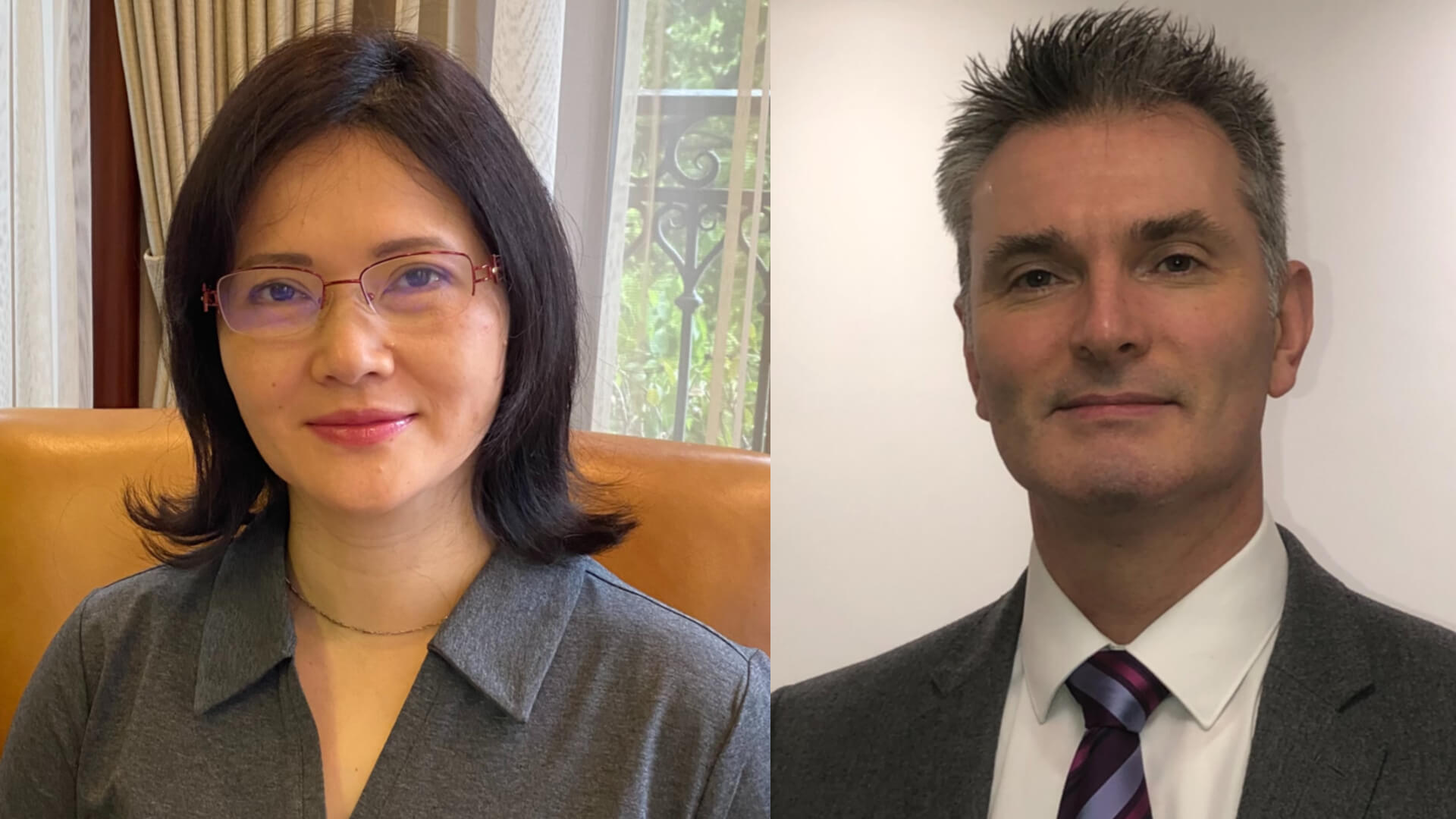 Head and shoulder photos of Cranfield University Energy Bridge Researcher Lin Gao (left) and Visiting Lecturer Philip Naylor (right)
