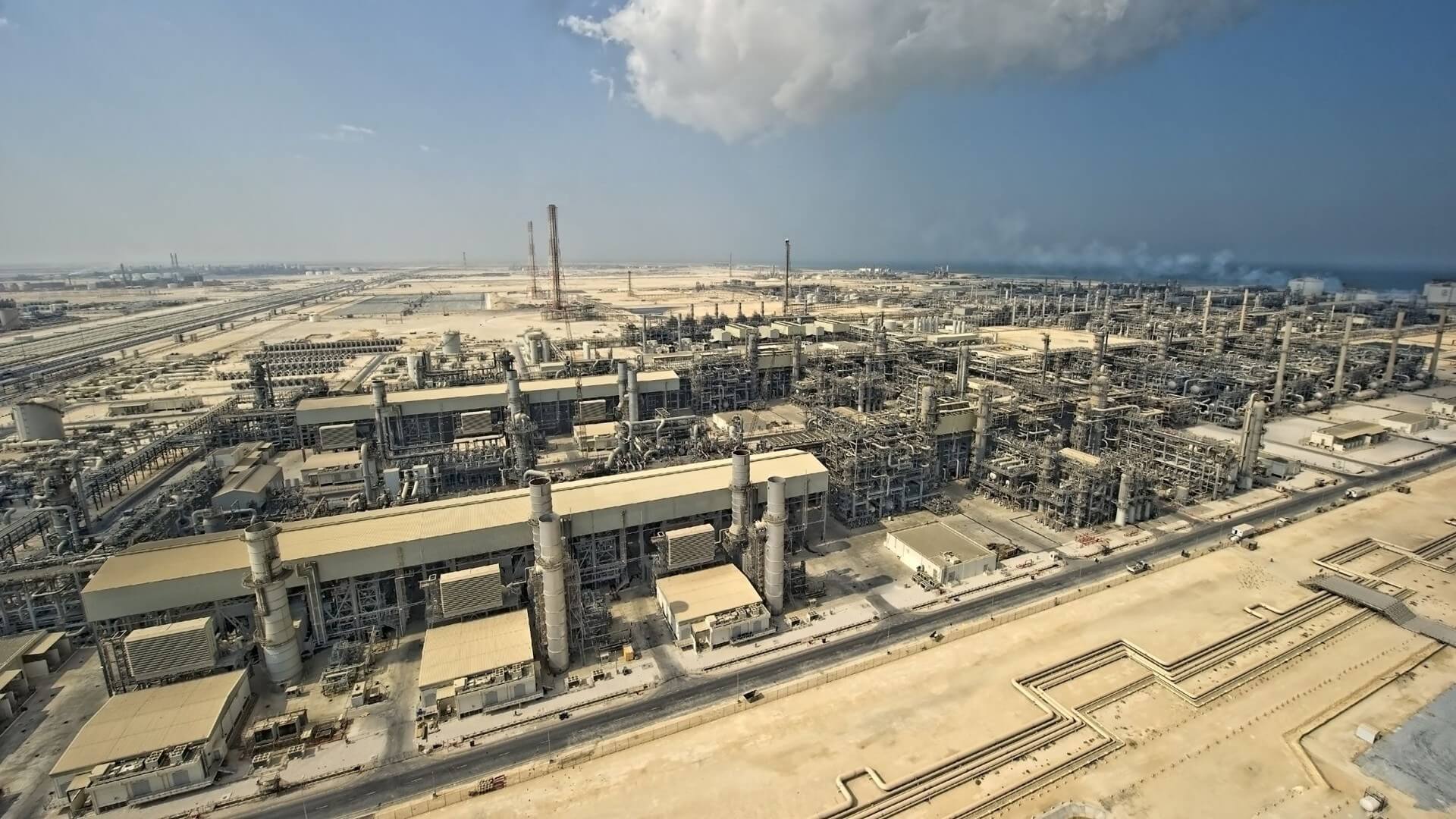 Aerial view over industrial plant in desert