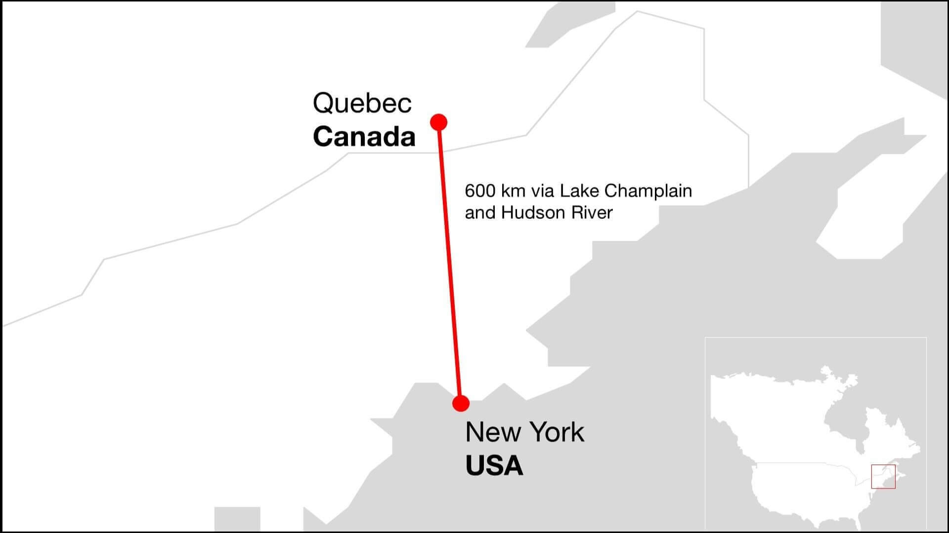 Map showing route of transmission line