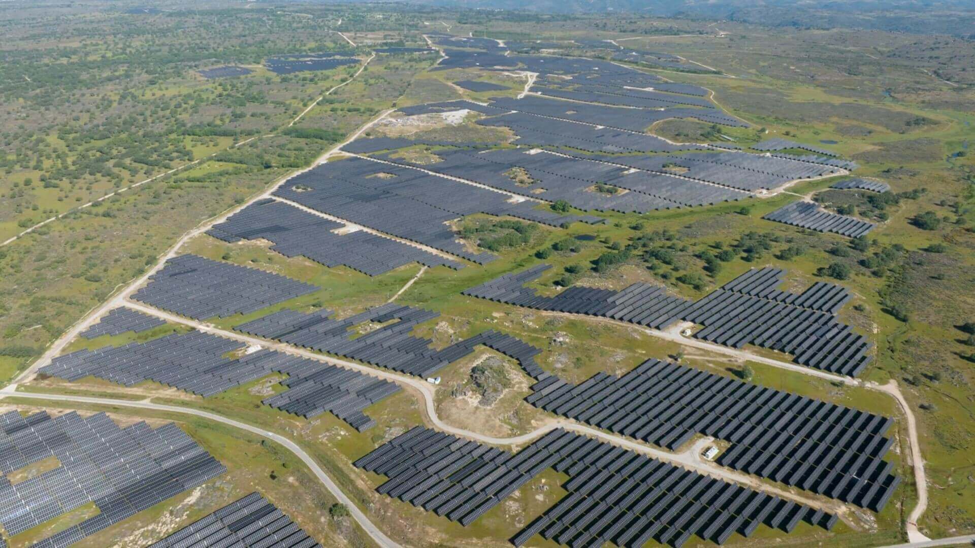 Aerial view of large solar farm