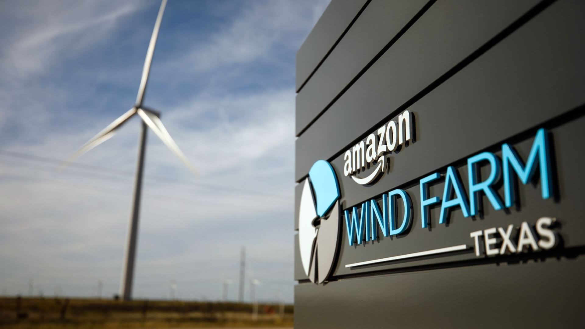 Onshore wind farm with Amazon sign