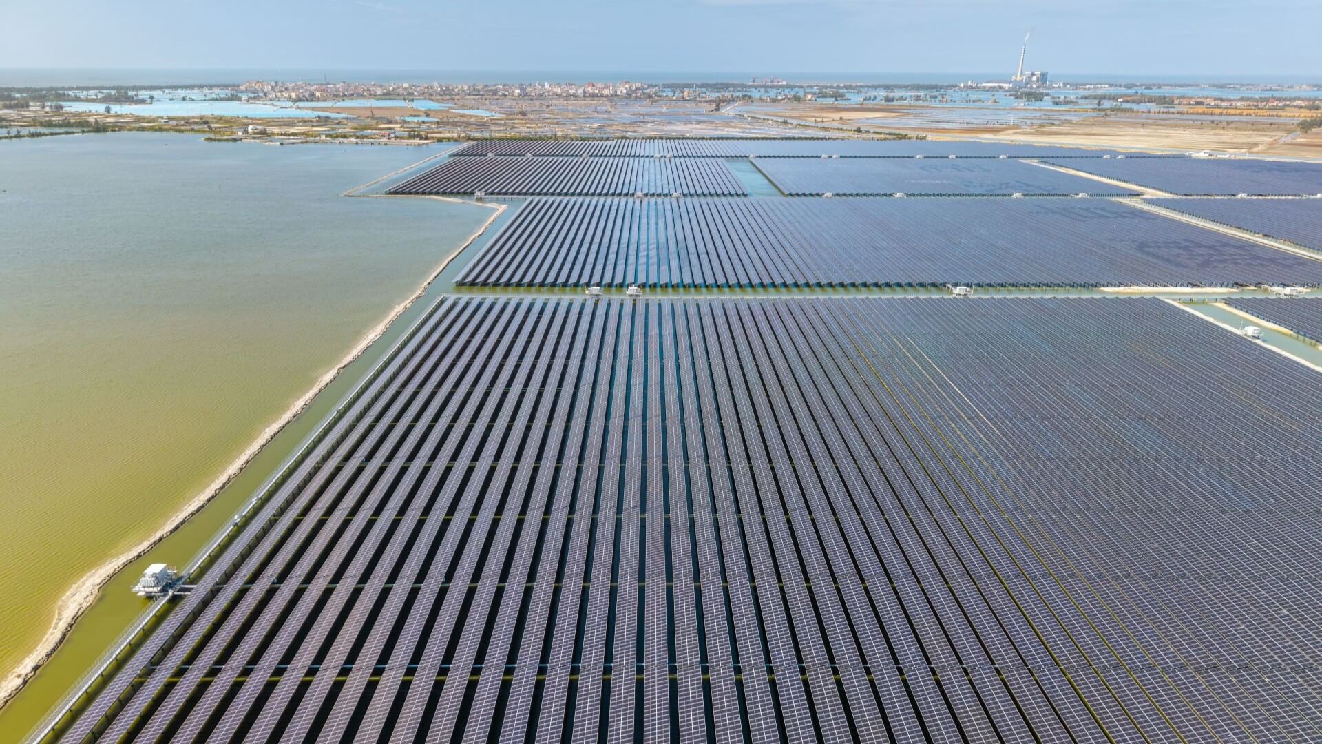 Aerial view of floating solar farm