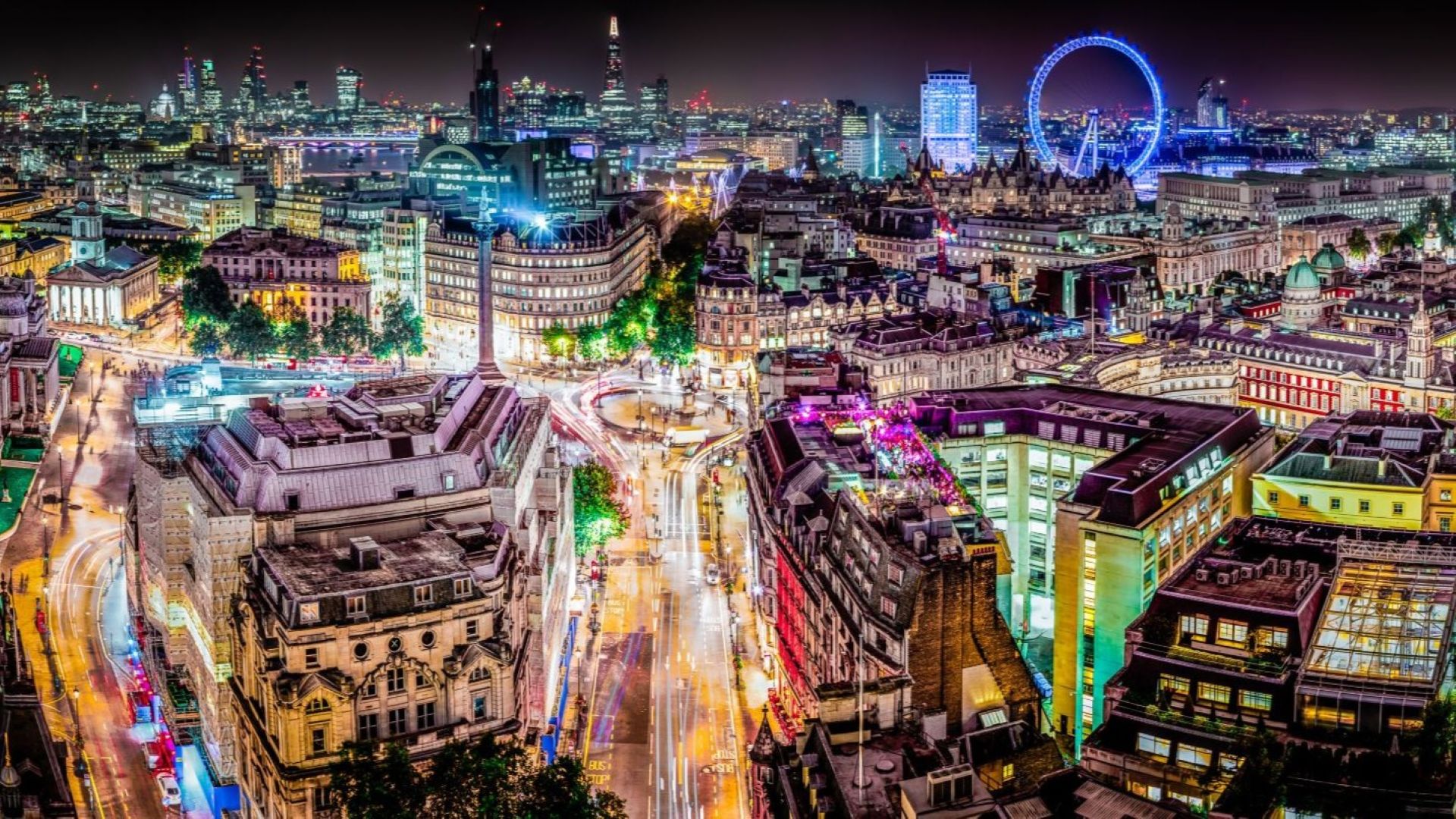 Aerial view of central London at night