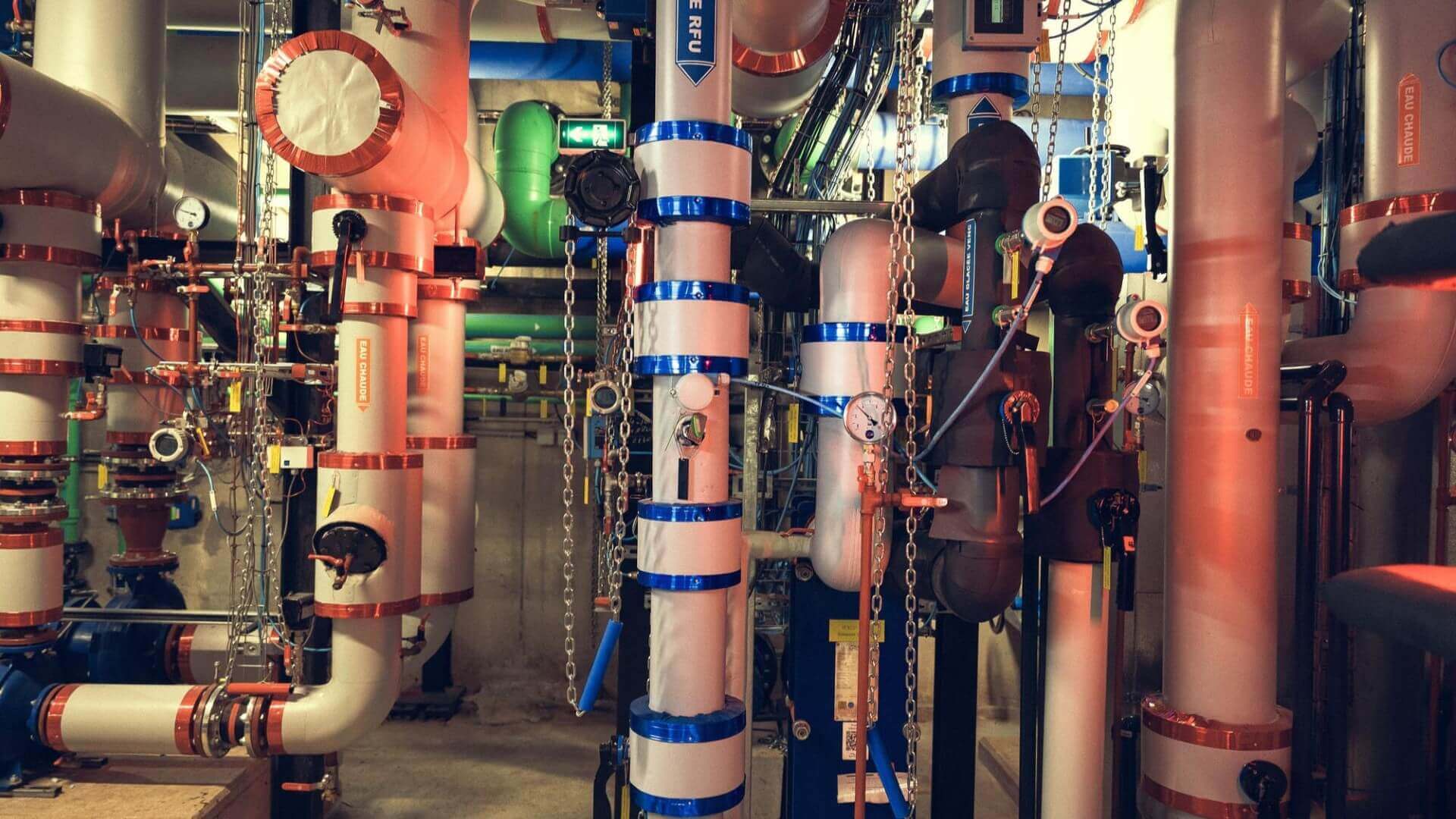 A large industrial machine with many pipes